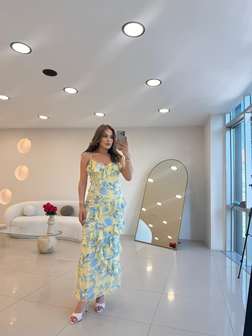 VEREV FIRFIRLI ŞİFON ELBİSE