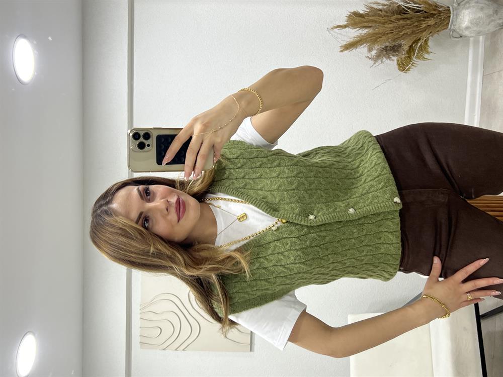 Vi̇ntage Örgü Yelek Haki̇ Yeşi̇l