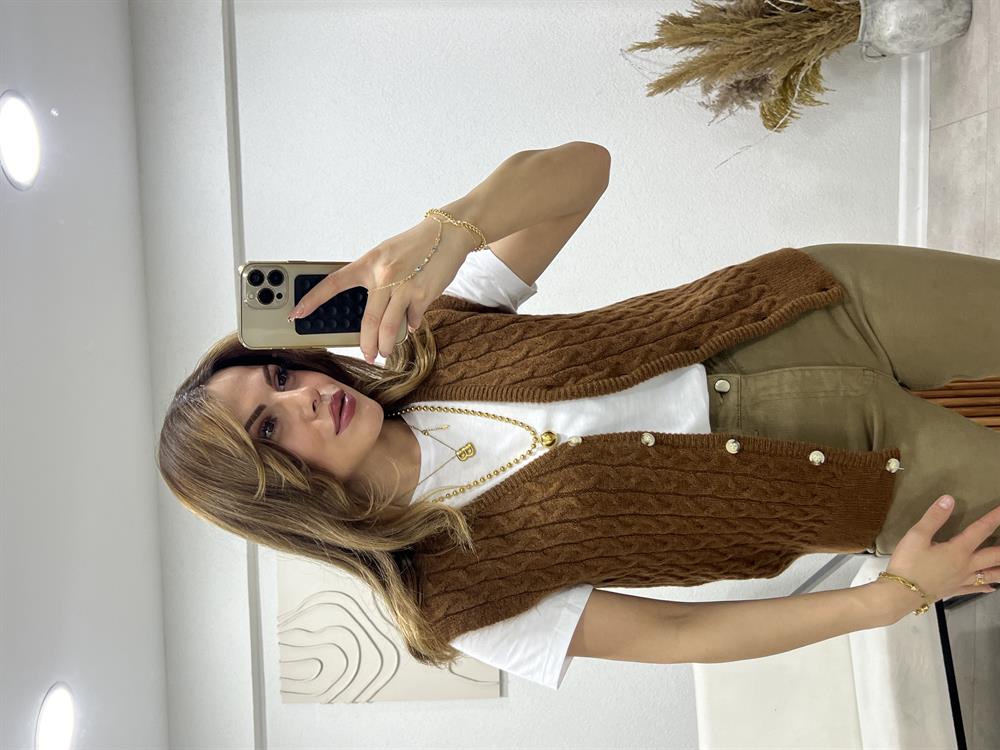 Vi̇ntage Örgü Yelek Kahve