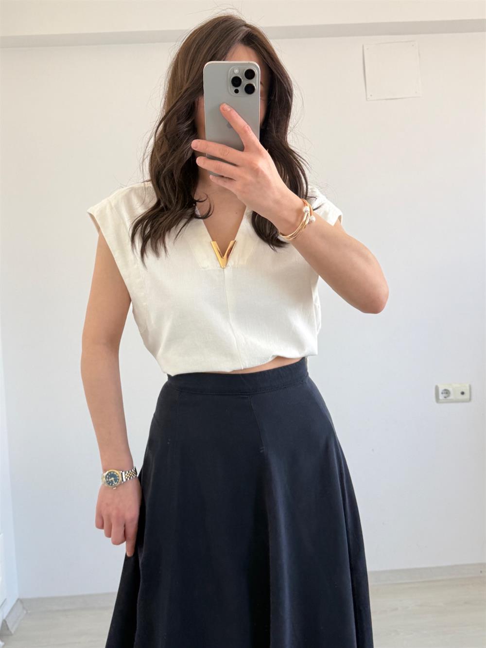 VİNTAGE AKSESUAR DETAYLI  YELEK BEYAZ