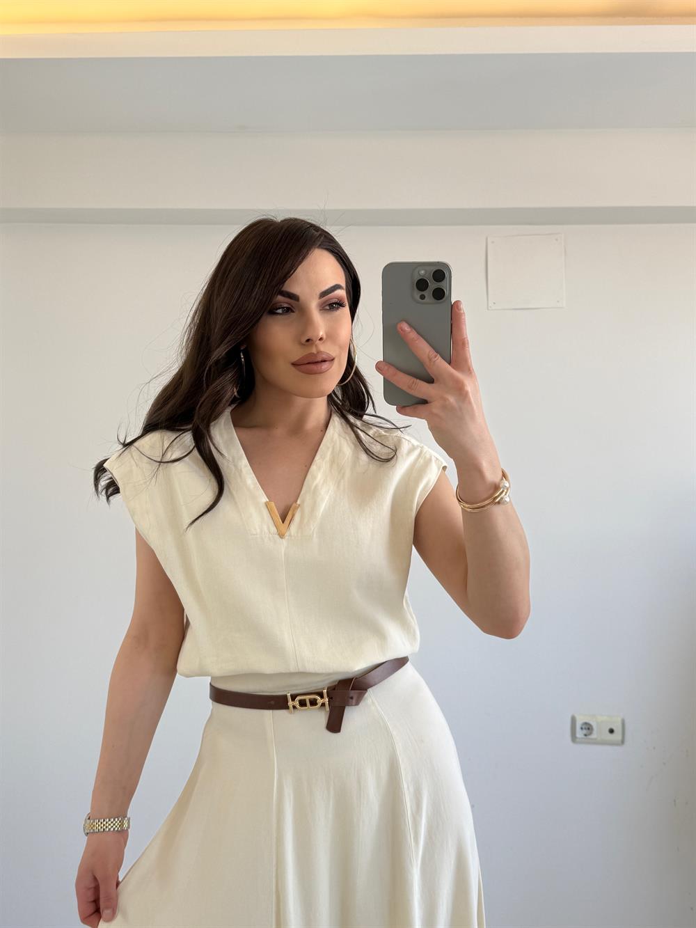 VİNTAGE AKSESUAR DETAYLI  YELEK EKRU