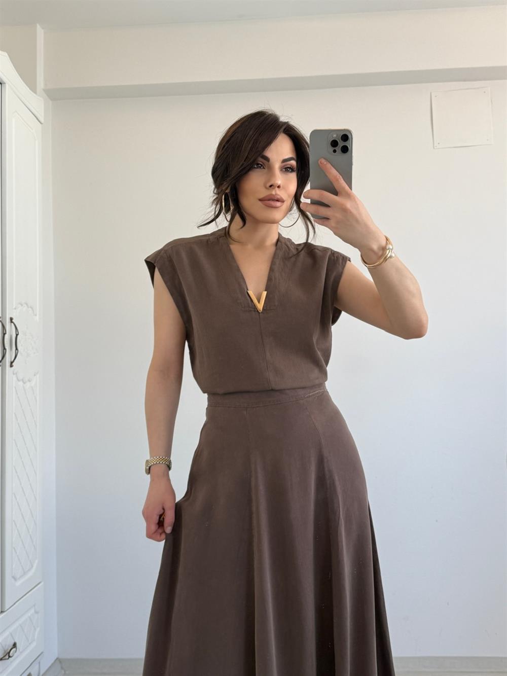 VİNTAGE AKSESUAR DETAYLI  YELEK KAHVE