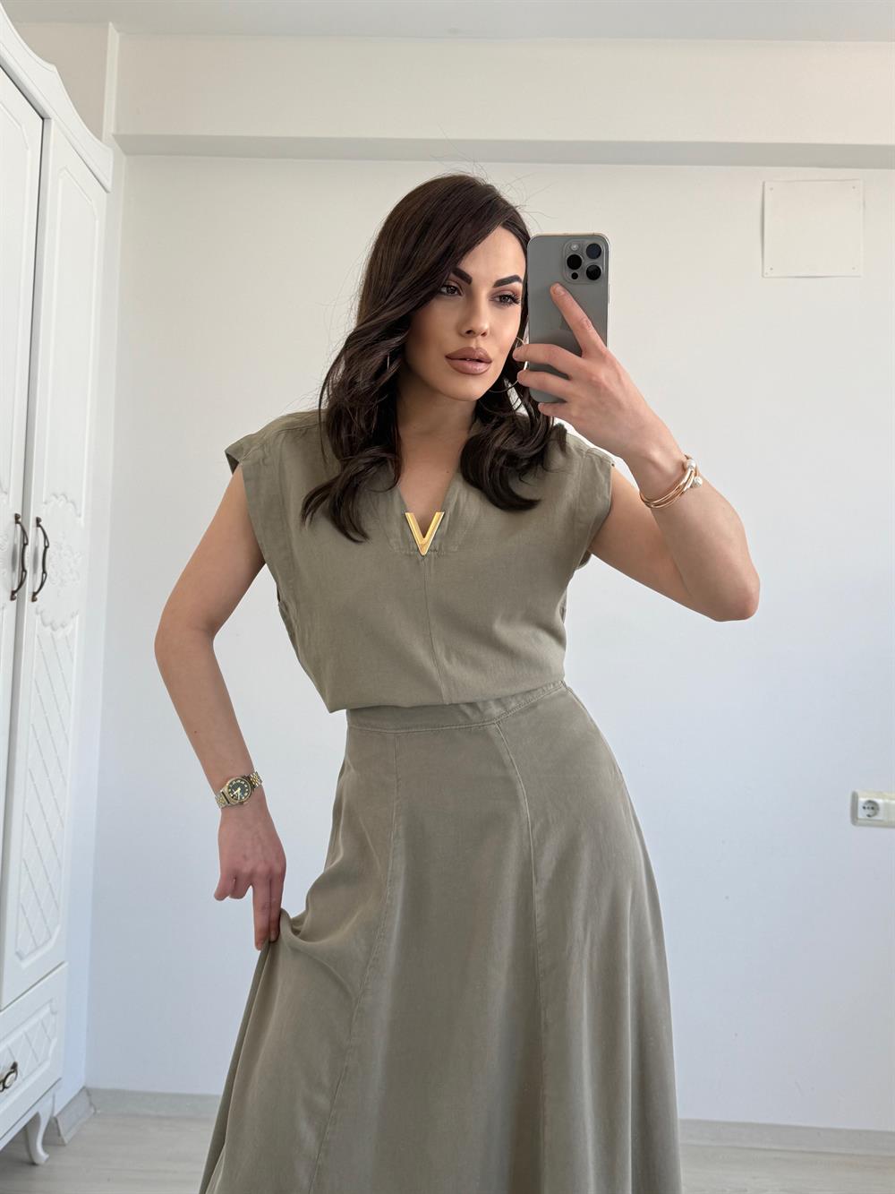 VİNTAGE AKSESUAR DETAYLI  YELEK YEŞİL