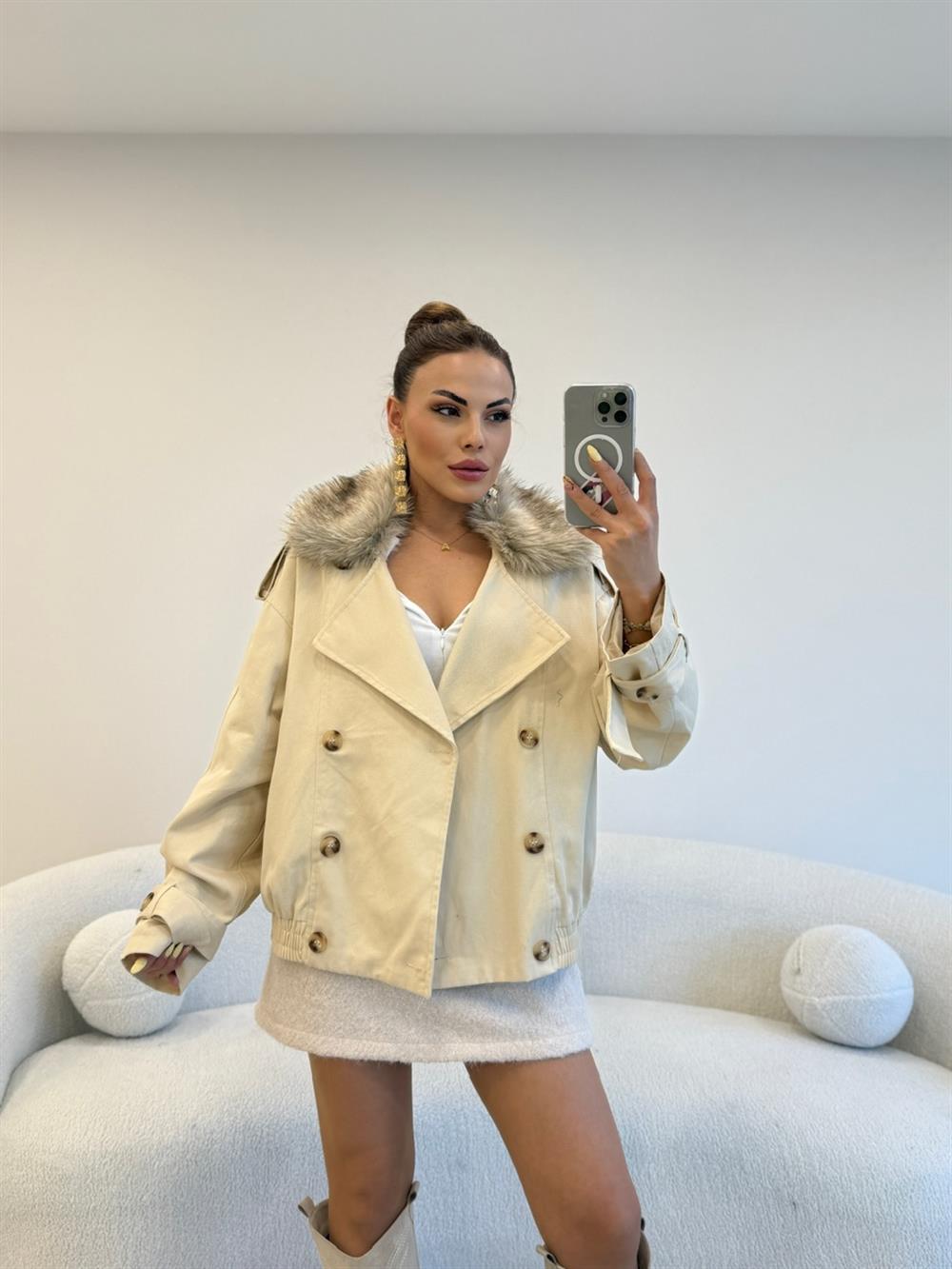 YAKASI KÜRK DETAYLI MONT