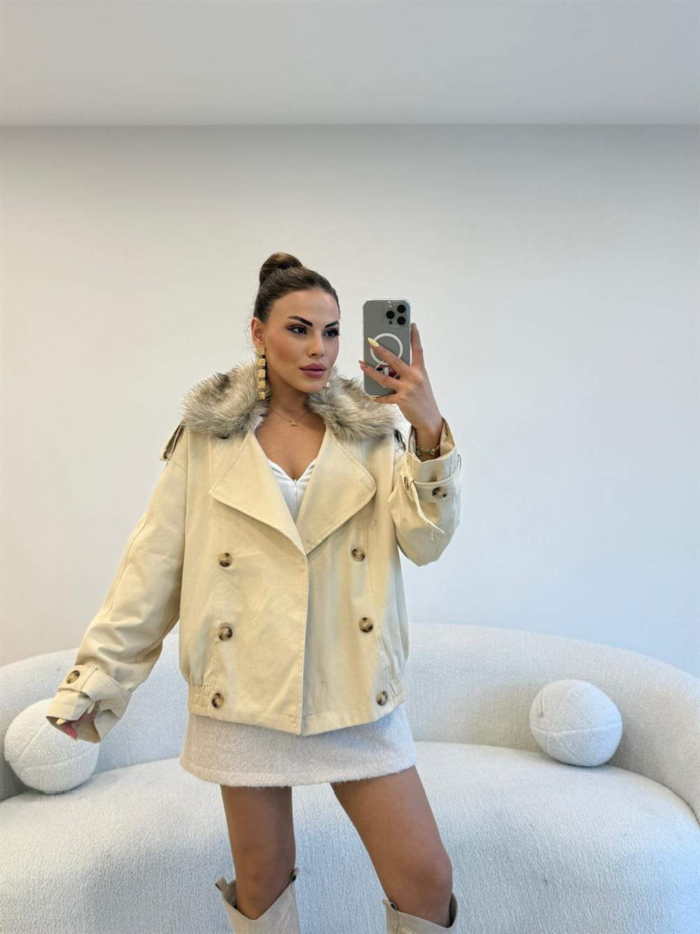 YAKASI KÜRK DETAYLI MONT