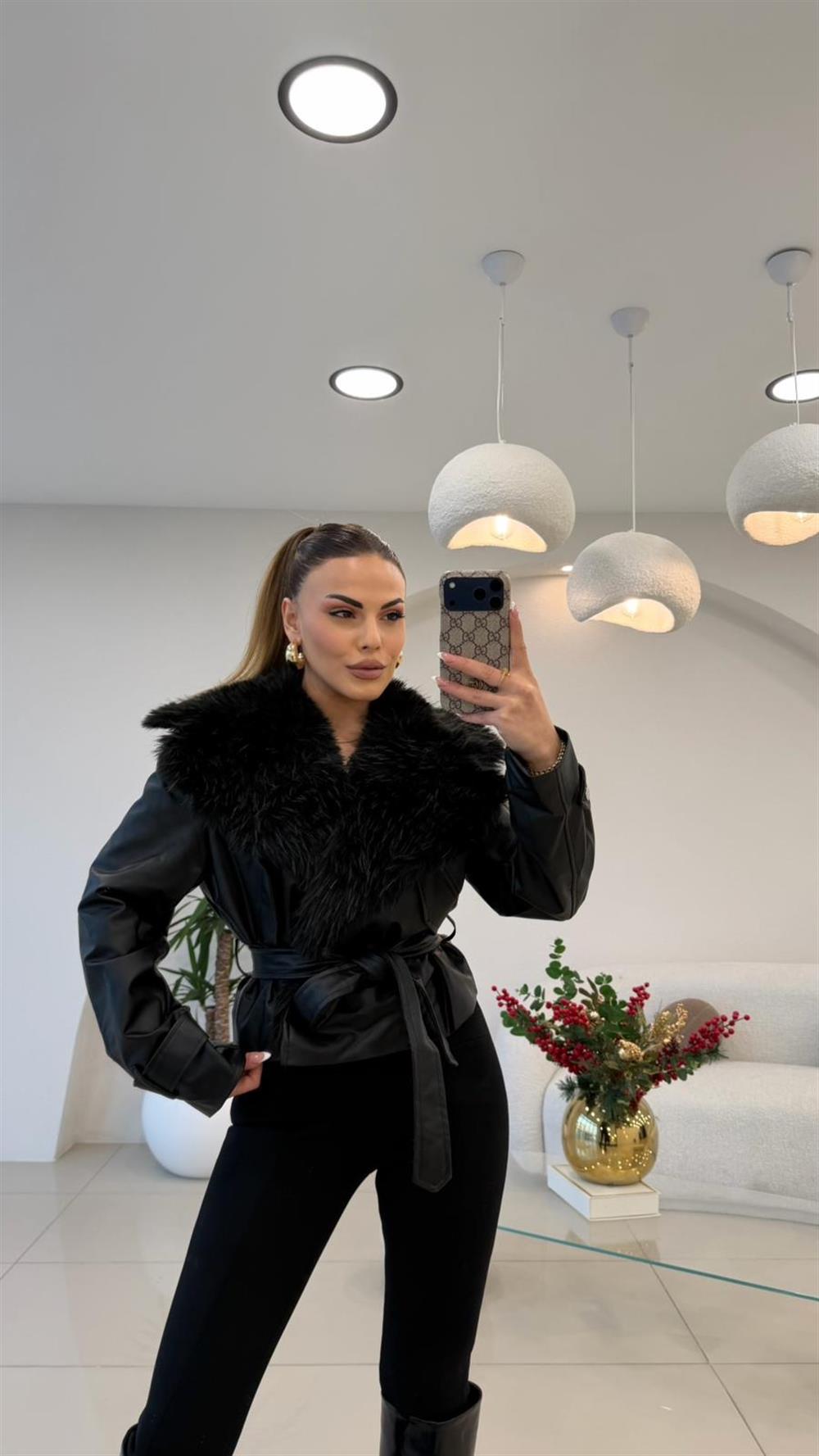 YAKASI KÜRKLÜ DERİ CEKET