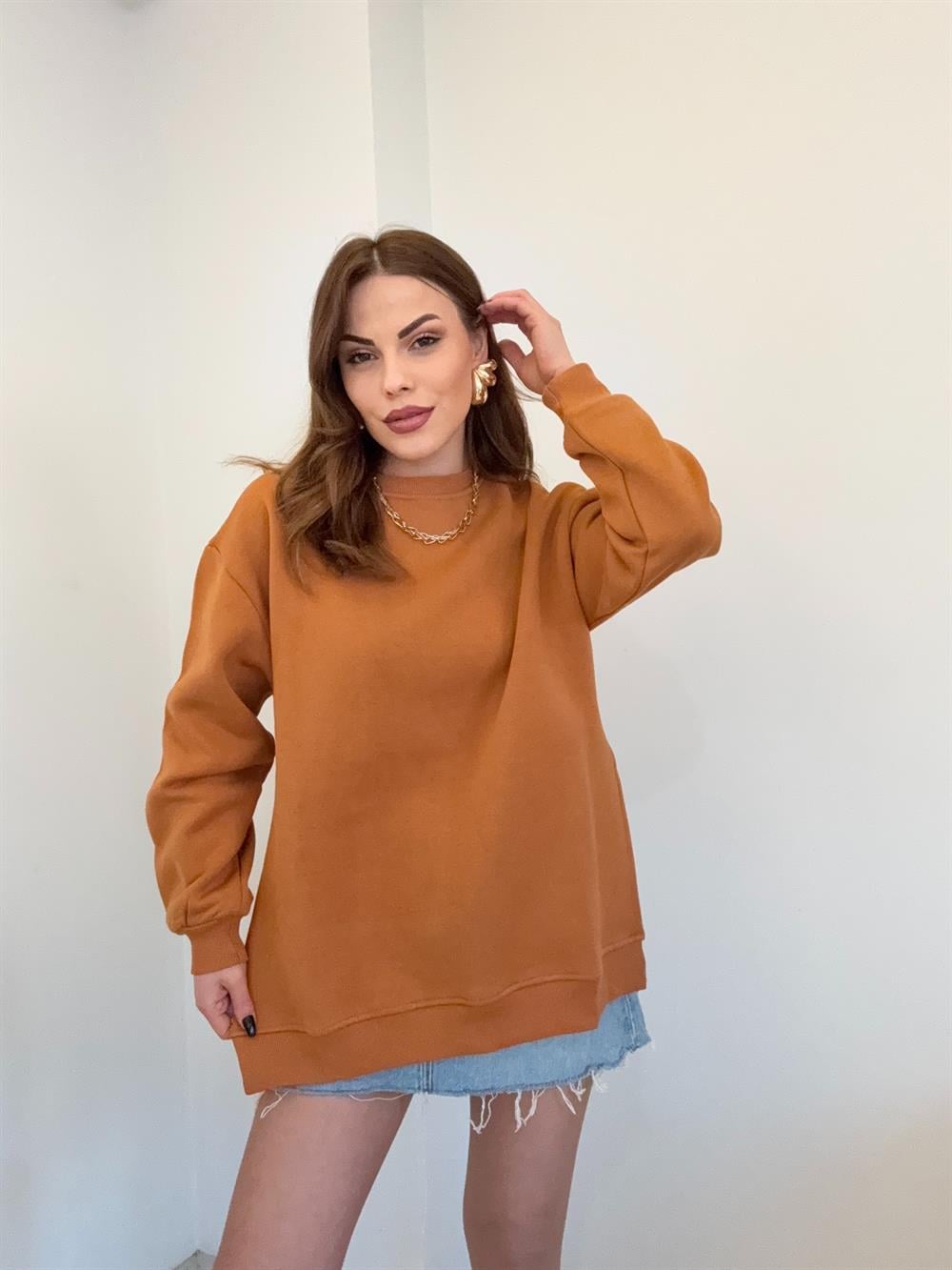 Yanlari Yirtmaçli Şardonlu Sweat Somon