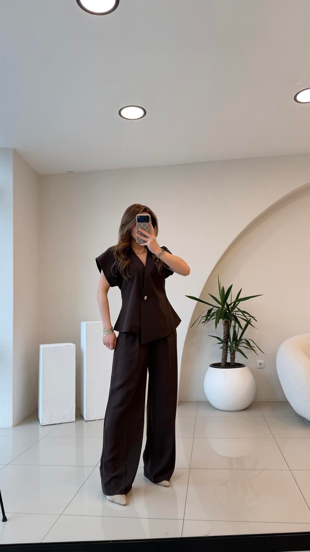 YELEKLİ İKİLİ TAKIM KAHVE