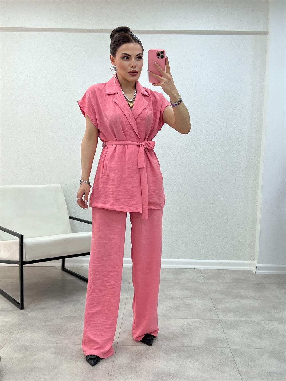 Yelekli̇ Palazzo Ayrobi̇n Takim Toz Pembe