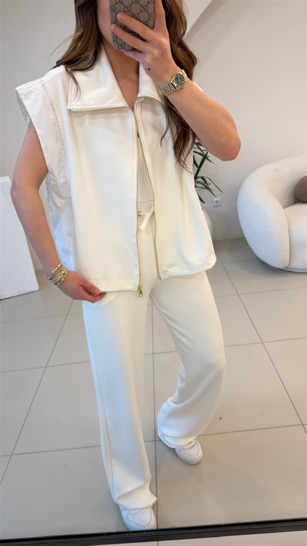 YELEKLİ YANLARI PARAŞÜT TAKIM BEYAZ