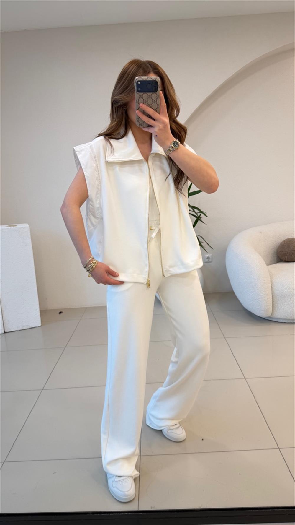 YELEKLİ YANLARI PARAŞÜT TAKIM BEYAZ