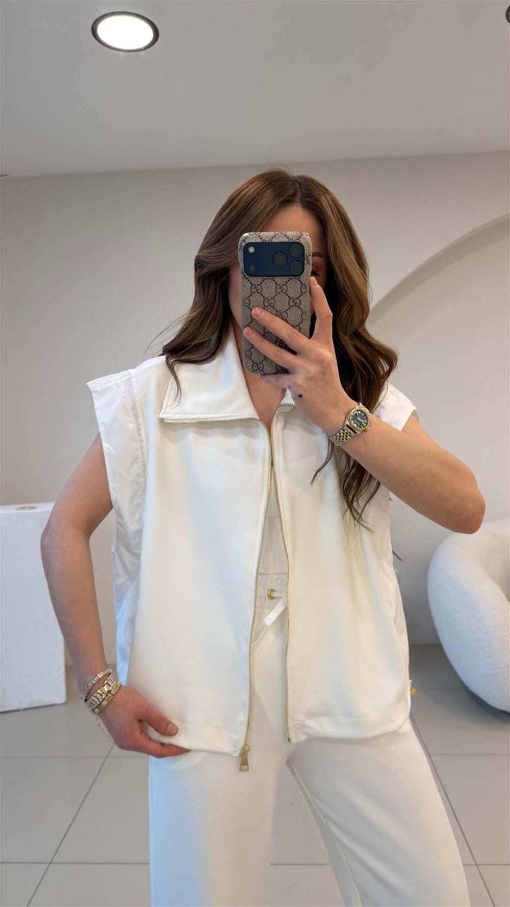 YELEKLİ YANLARI PARAŞÜT TAKIM BEYAZ