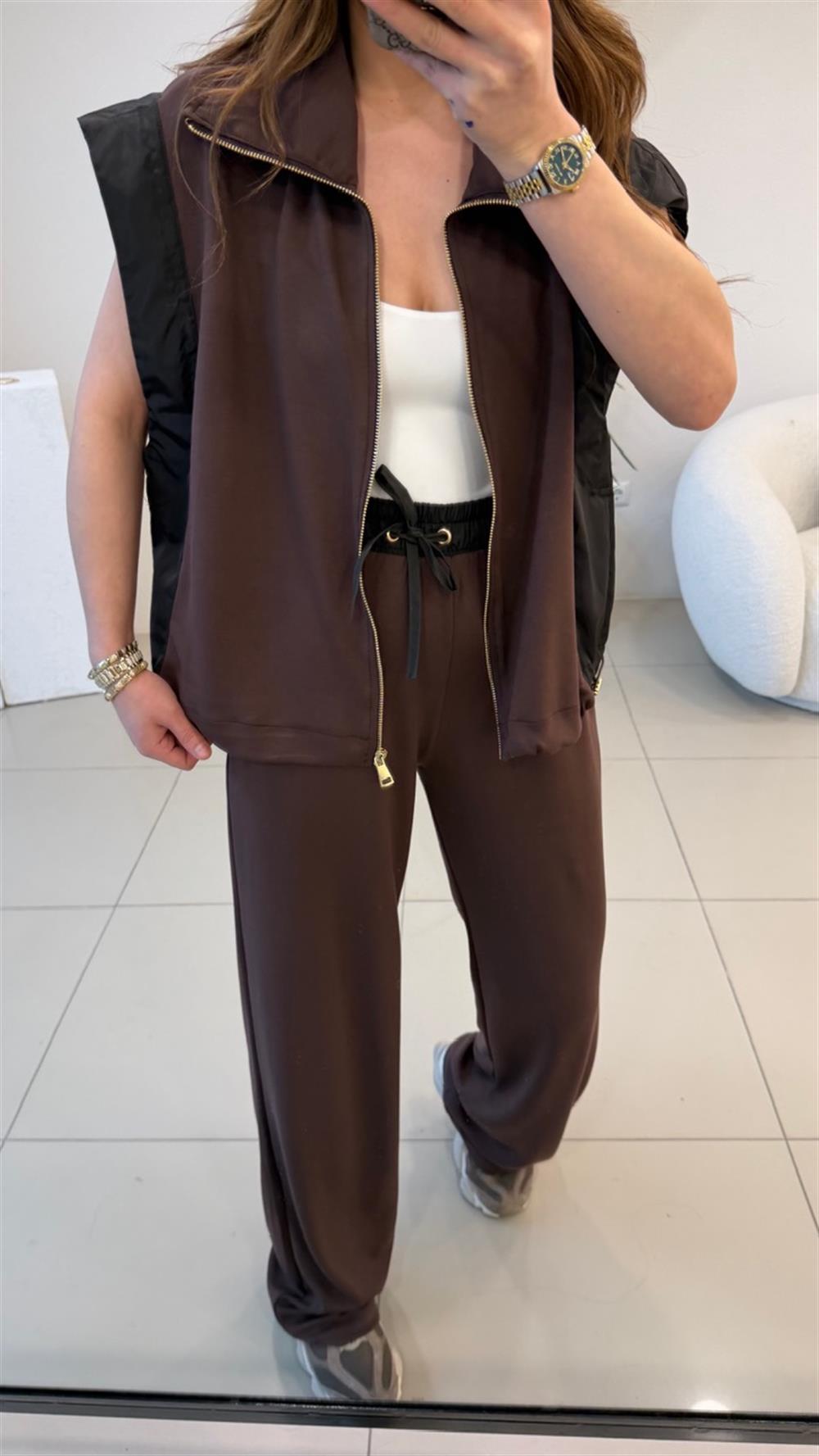 YELEKLİ YANLARI PARAŞÜT TAKIM KAHVE