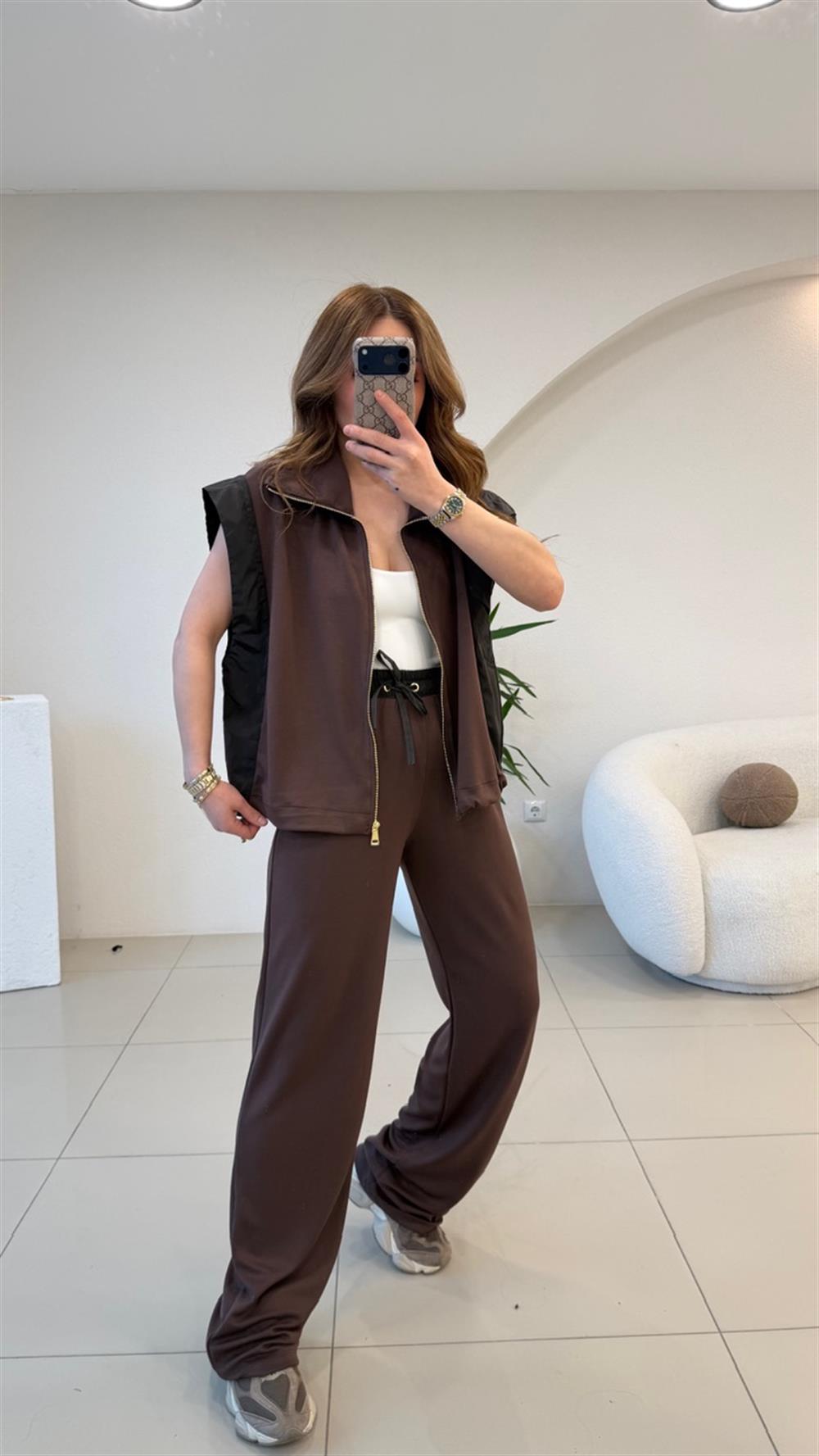 YELEKLİ YANLARI PARAŞÜT TAKIM KAHVE