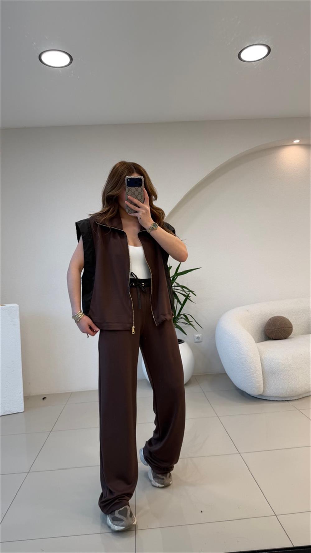 YELEKLİ YANLARI PARAŞÜT TAKIM KAHVE