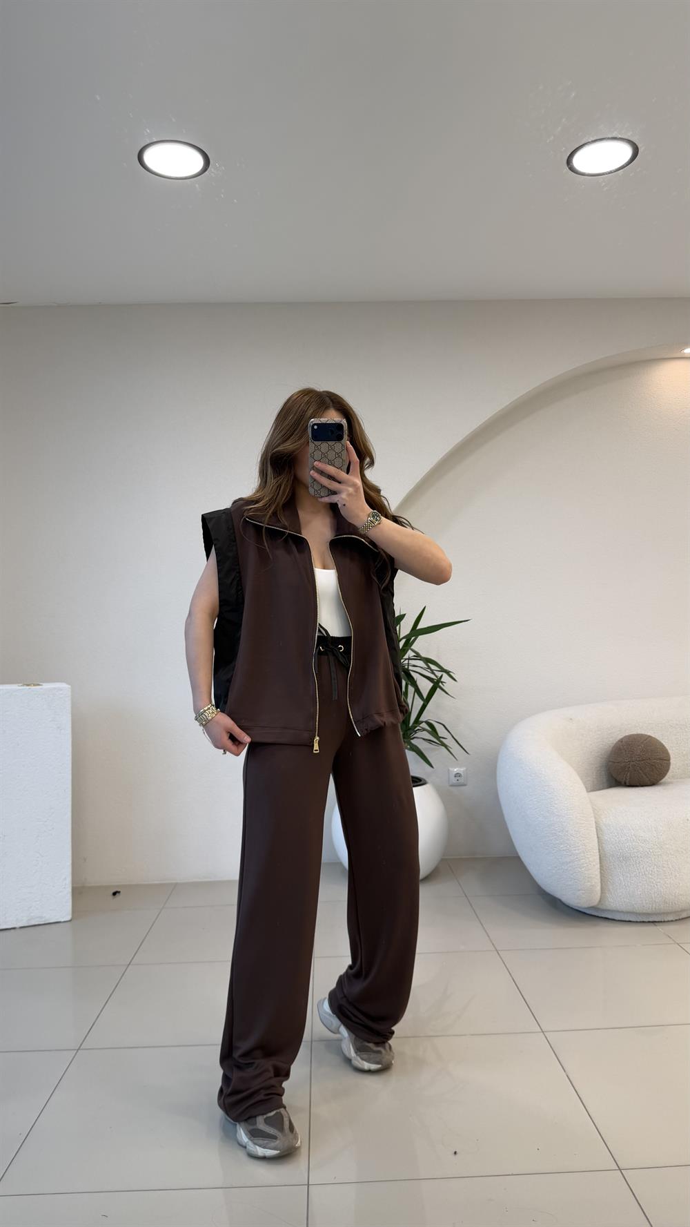 YELEKLİ YANLARI PARAŞÜT TAKIM KAHVE