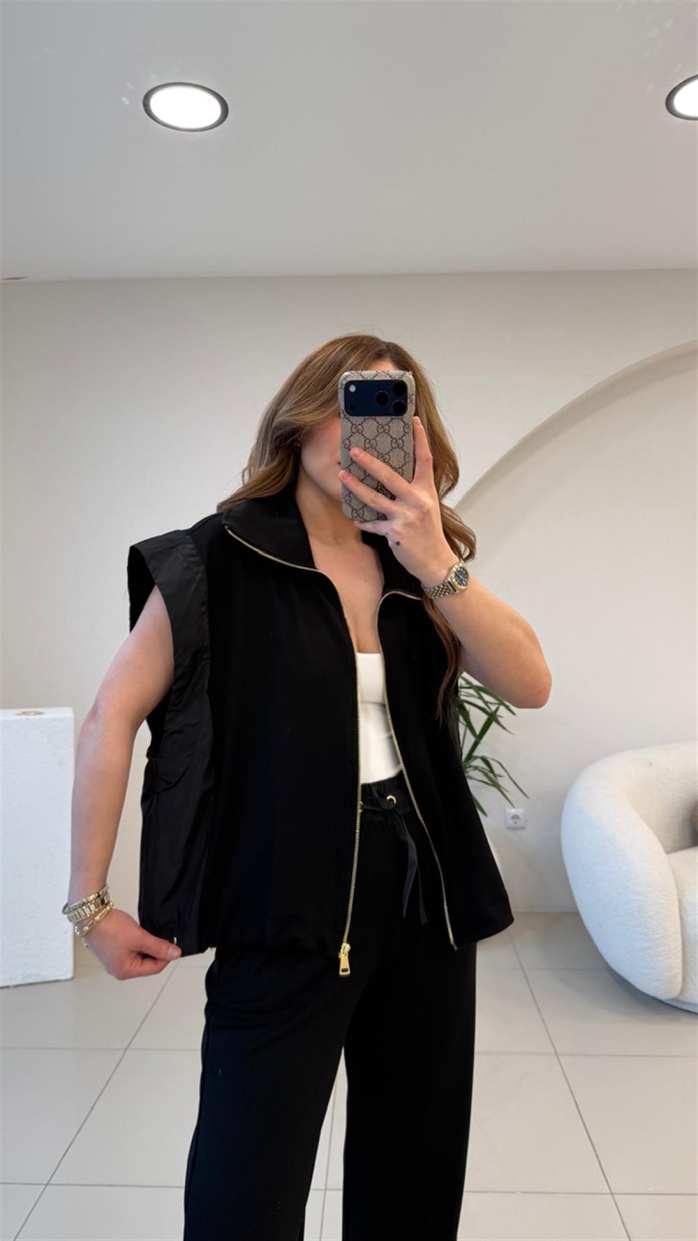 YELEKLİ YANLARI PARAŞÜT TAKIM SİYAH 