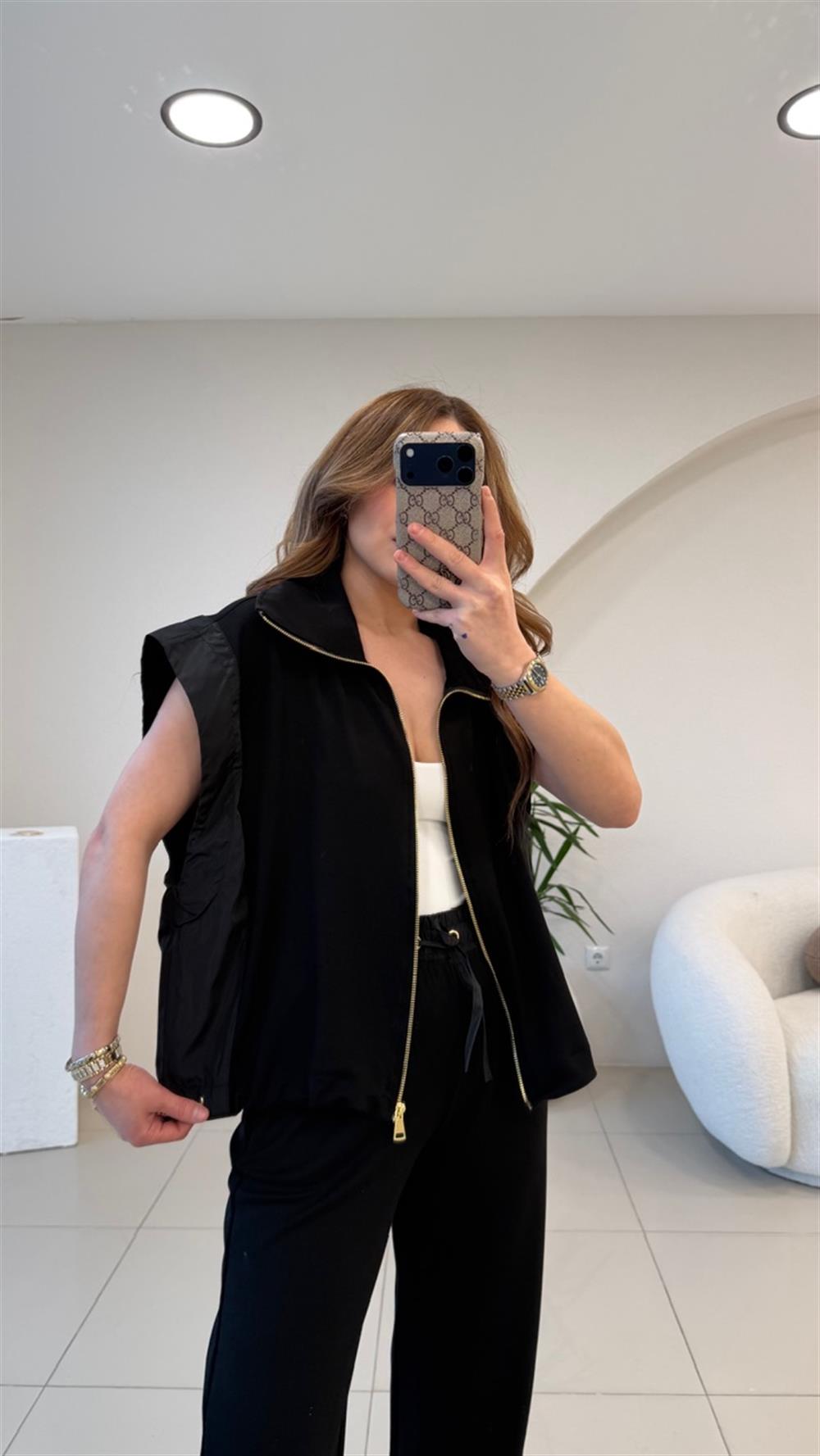 YELEKLİ YANLARI PARAŞÜT TAKIM SİYAH 