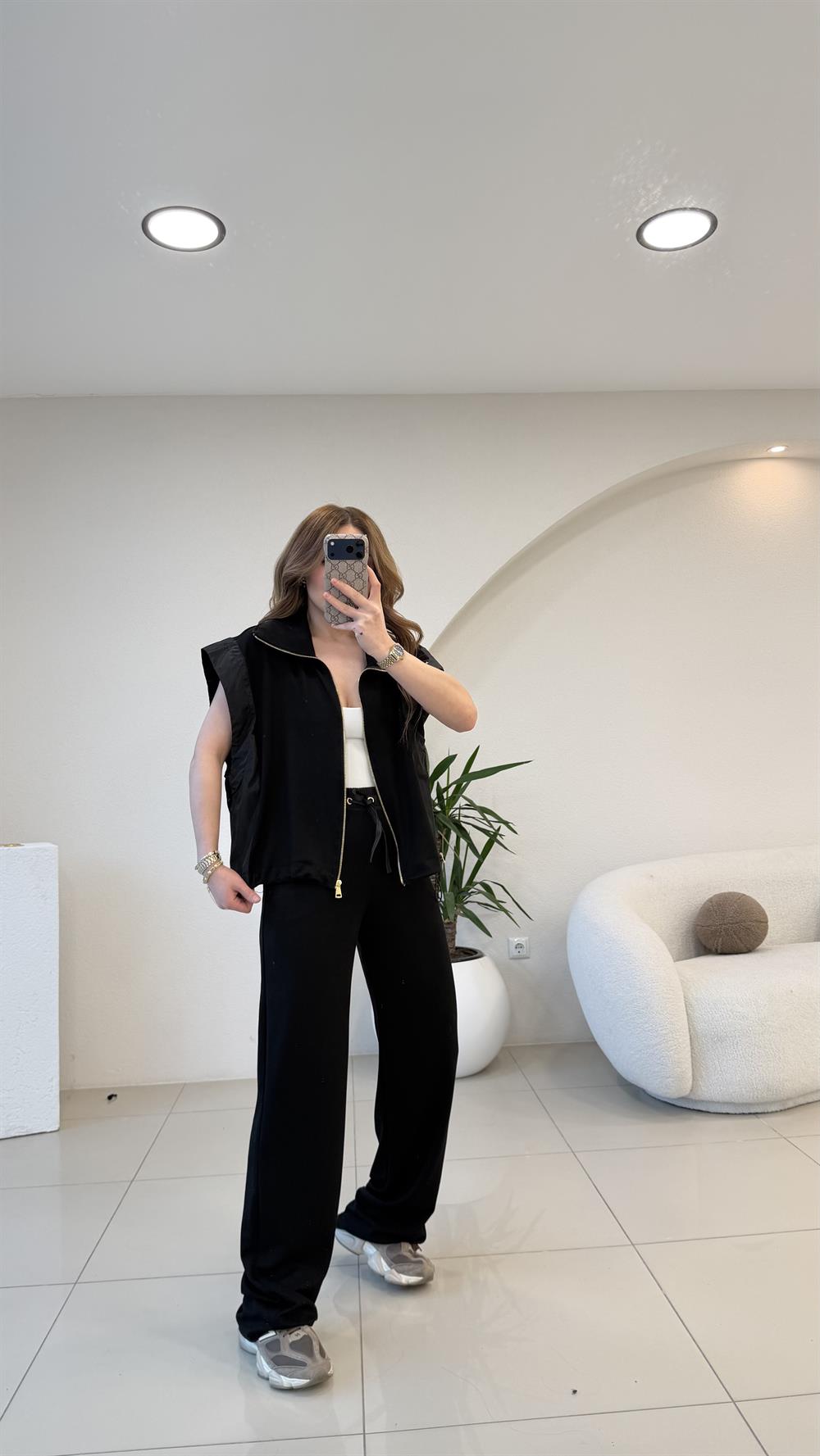 YELEKLİ YANLARI PARAŞÜT TAKIM SİYAH 