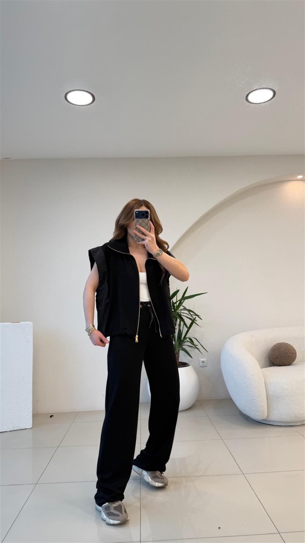 YELEKLİ YANLARI PARAŞÜT TAKIM SİYAH 