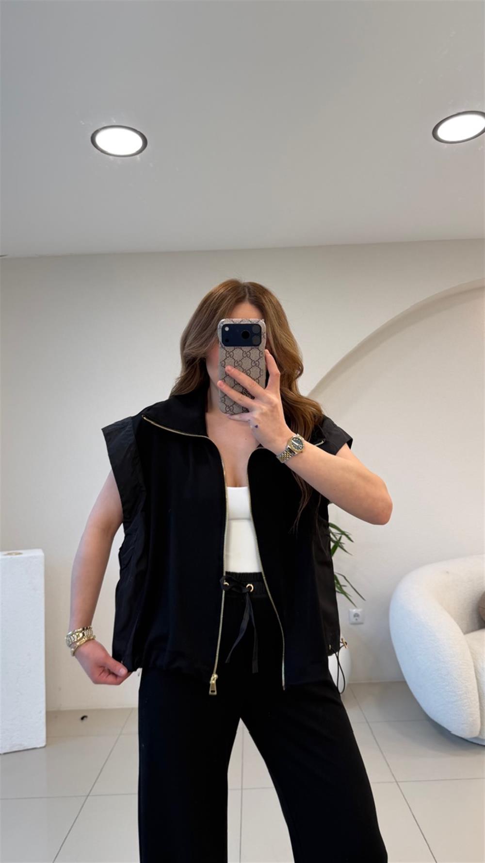 YELEKLİ YANLARI PARAŞÜT TAKIM SİYAH 