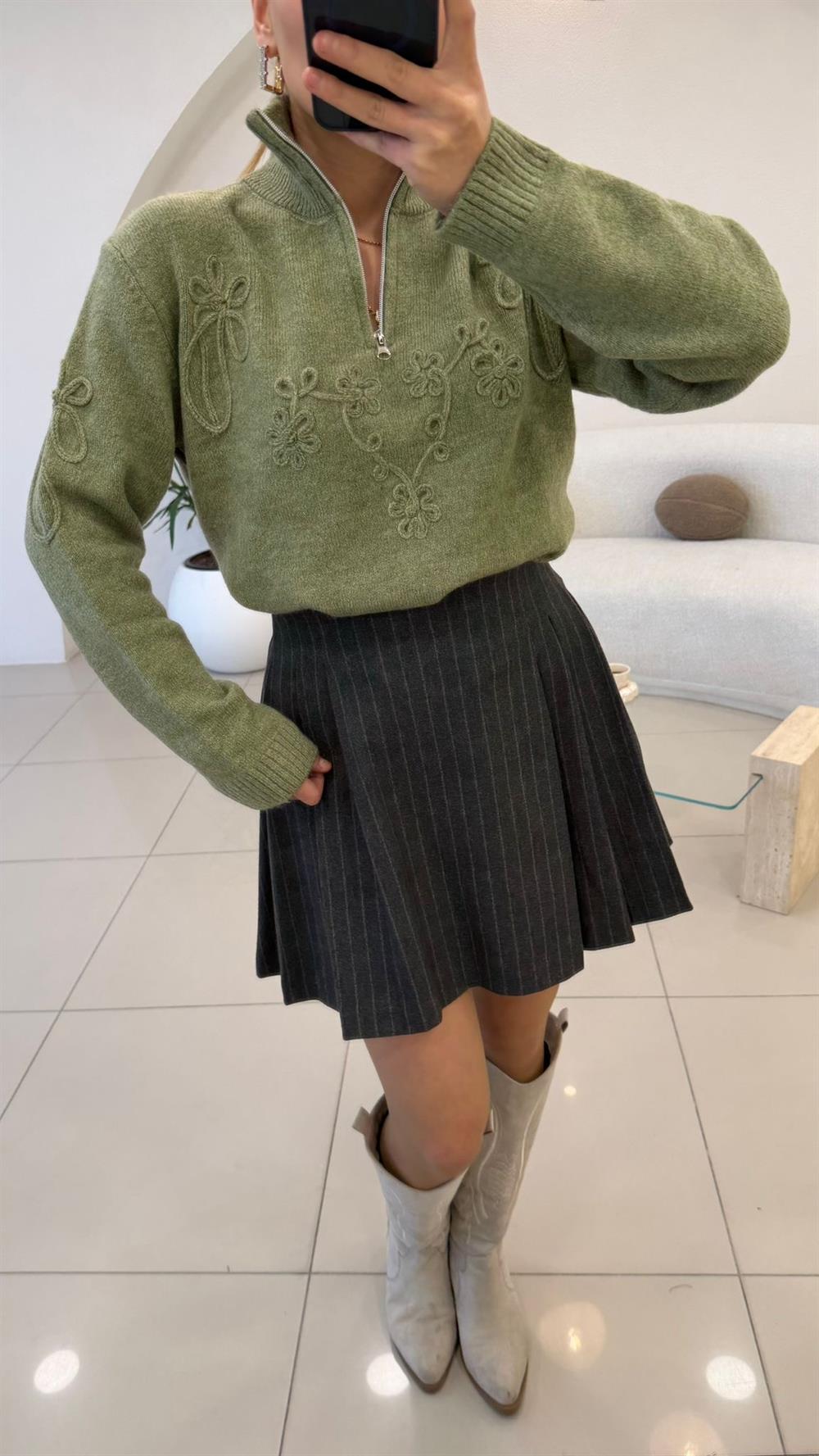 YEŞİL FERMUARLI SUZUNELİ KAZAK