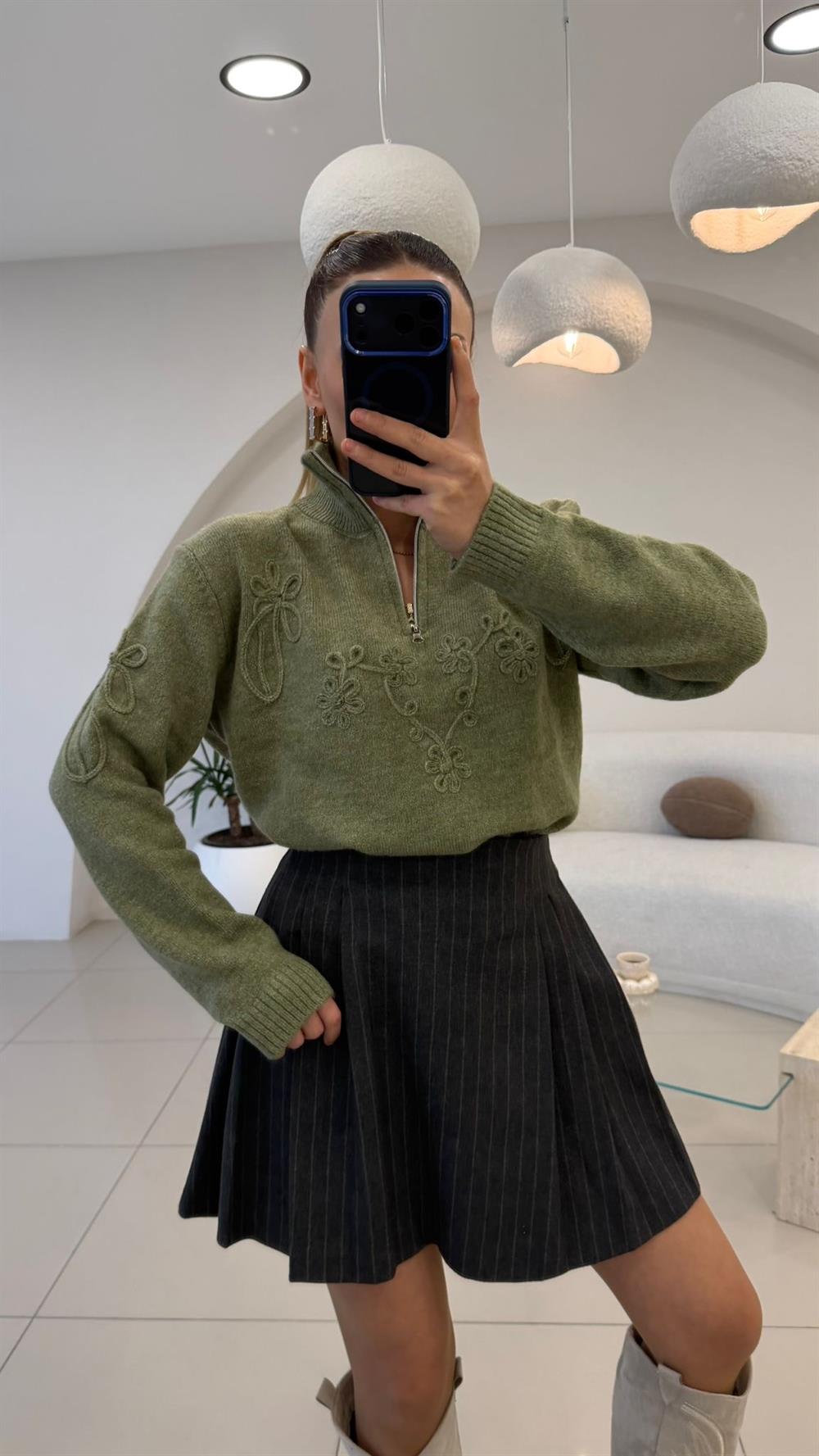 YEŞİL FERMUARLI SUZUNELİ KAZAK