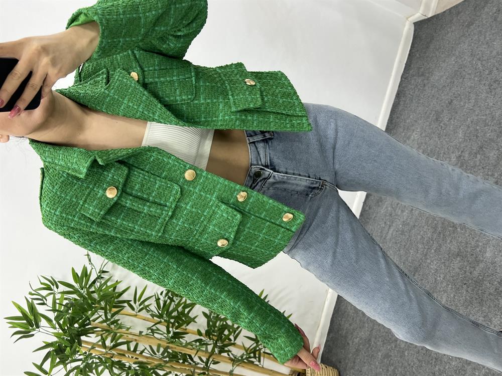 Yeşi̇l Gold Düğme Detayli Blazer Ceket