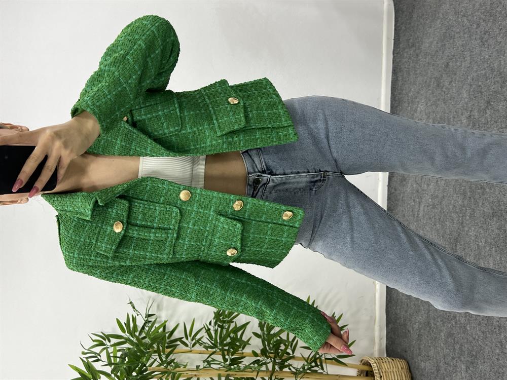 Yeşi̇l Gold Düğme Detayli Blazer Ceket