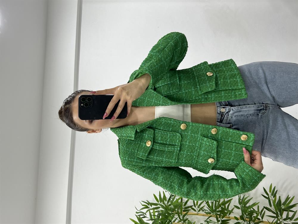 Yeşi̇l Gold Düğme Detayli Blazer Ceket