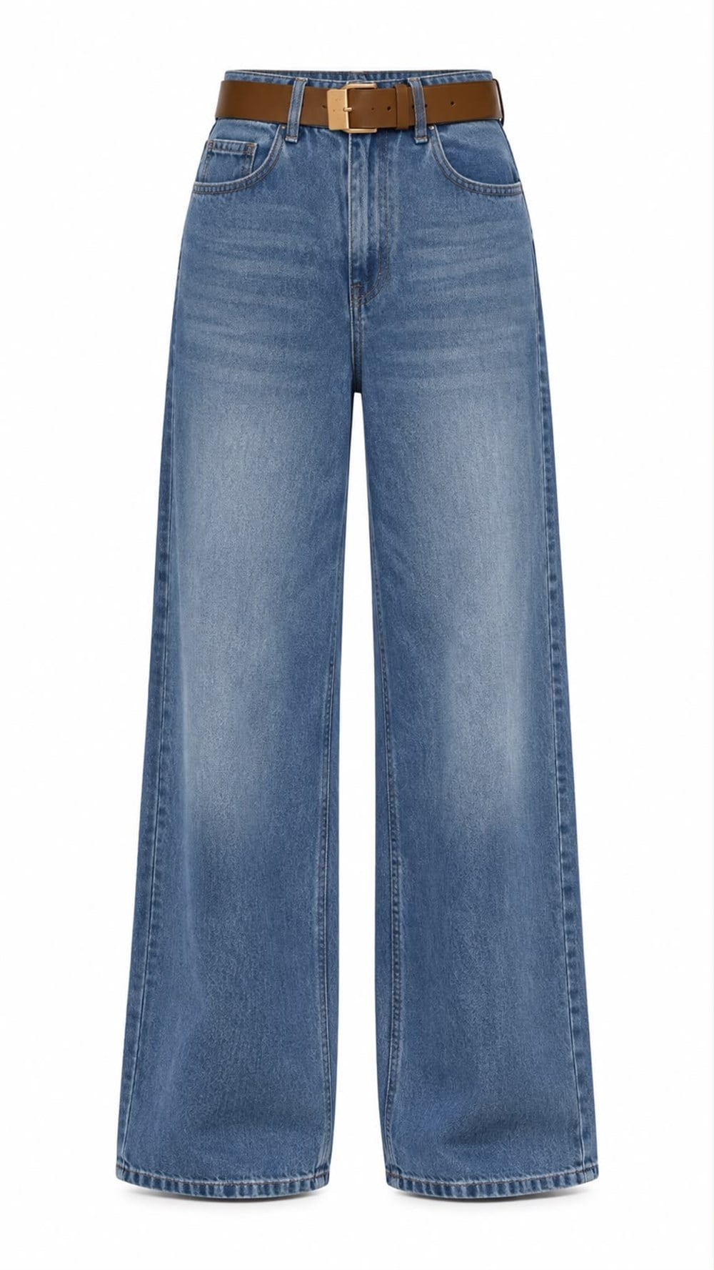 Yüksel Bel Wide-Leg Kemerli Palazzo Denim Pantolon