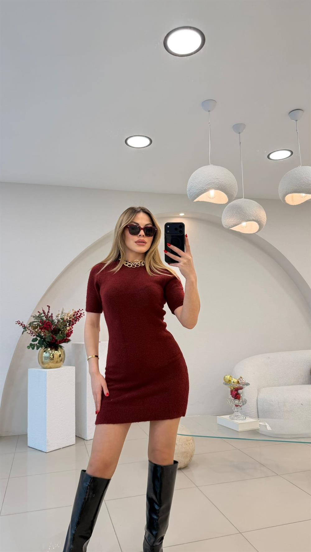 YUMOŞ TRİKO ELBİSE BORDO