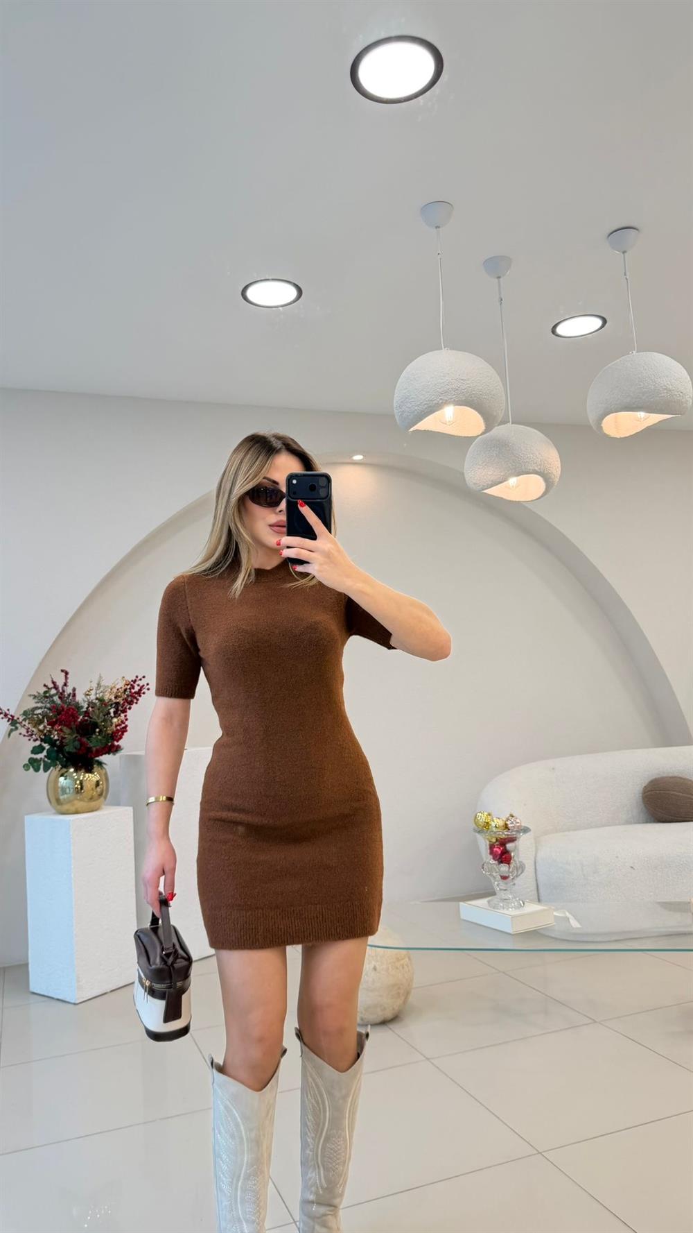 YUMOŞ TRİKO ELBİSE KAHVE