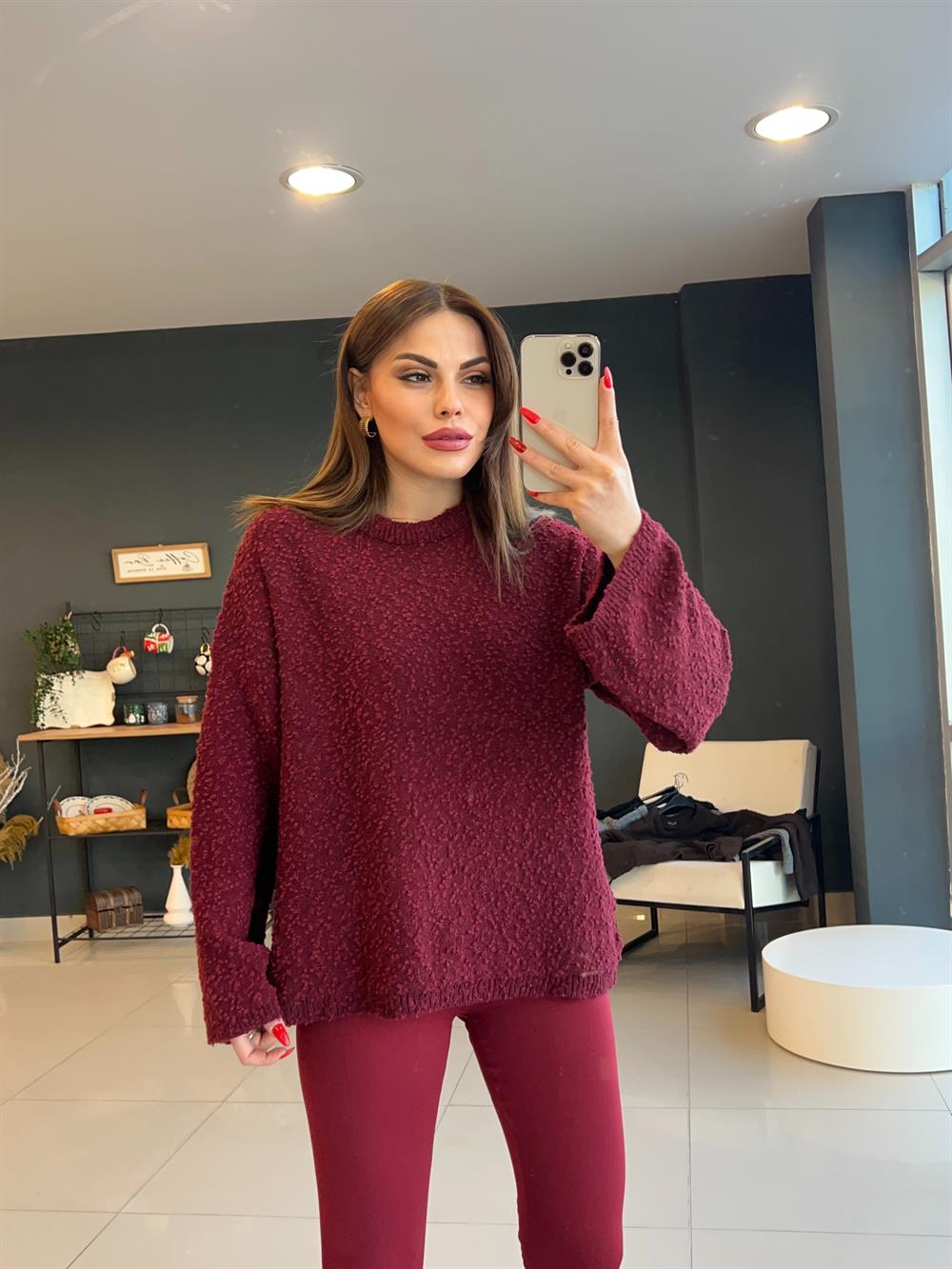 Yumuşak Dokulu Basi̇c Kazak Bordo