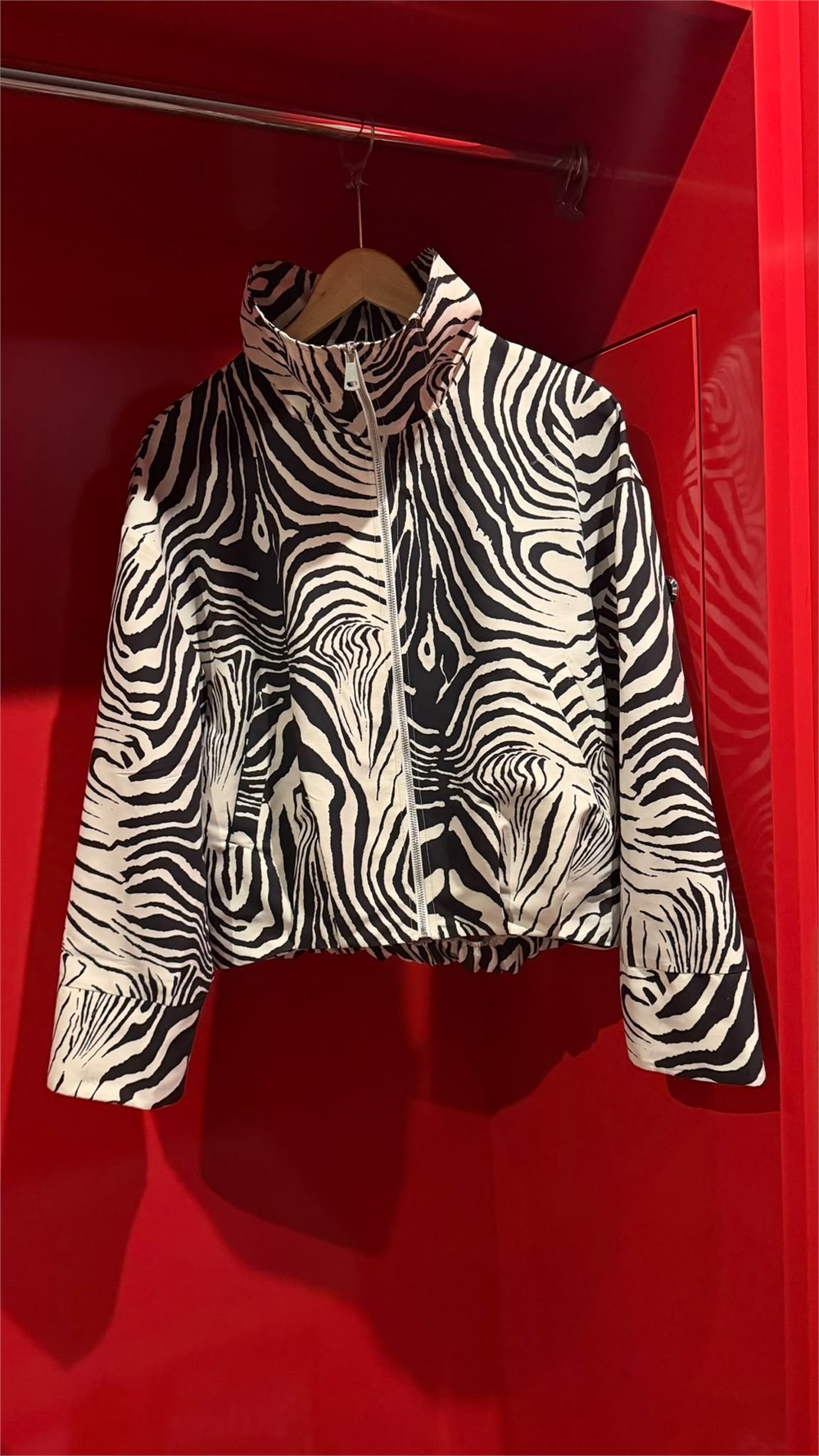 Zebra Desenli Dik Yaka Fermuarlı Ceket