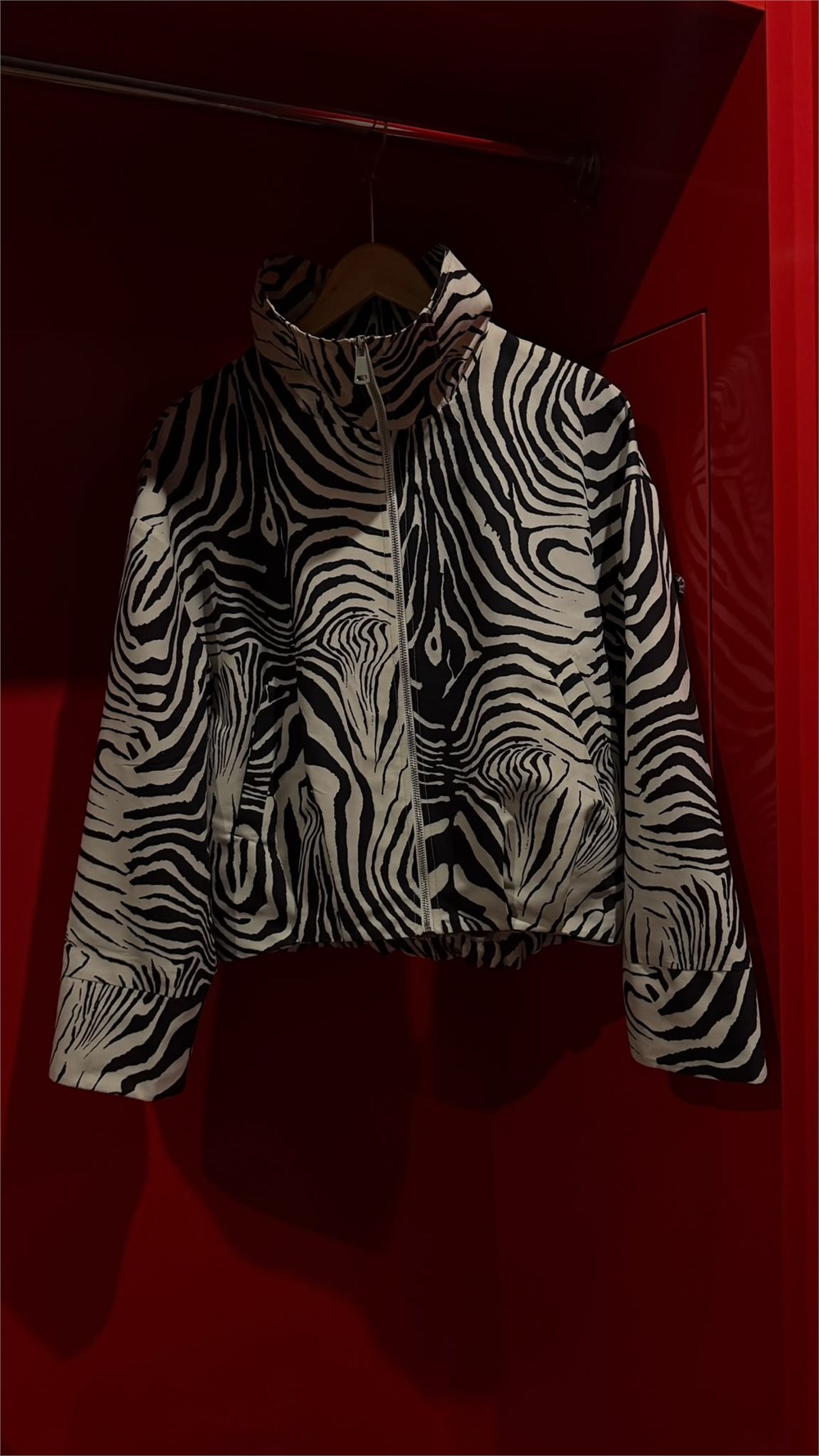 Zebra Desenli Dik Yaka Fermuarlı Ceket