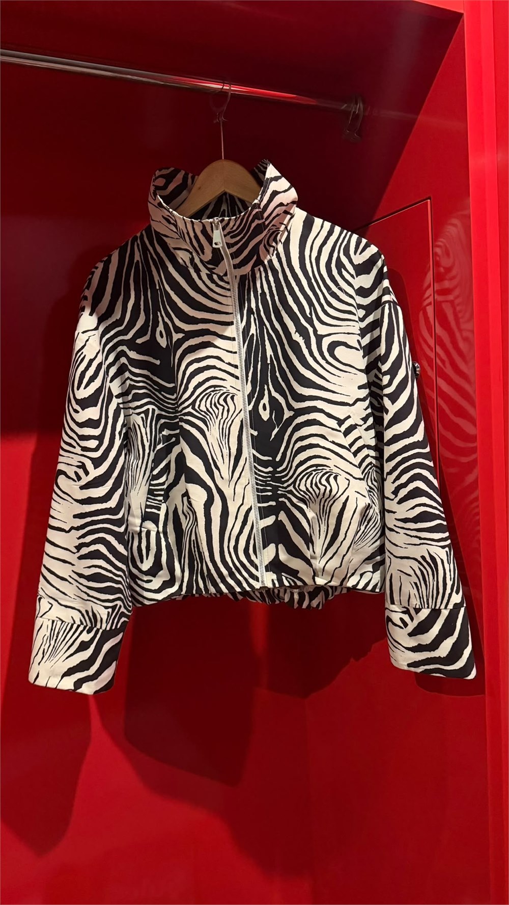 Zebra Desenli Dik Yaka Fermuarlı Ceket