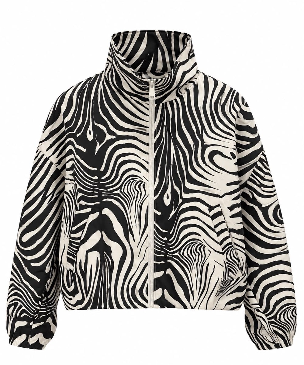 Zebra Desenli Dik Yaka Fermuarlı Ceket