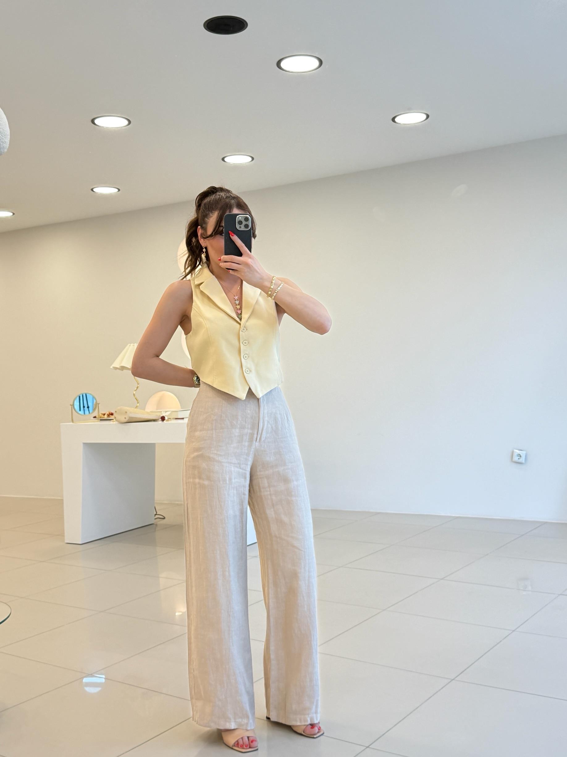 %100 KETEN PANTOLON VİZON