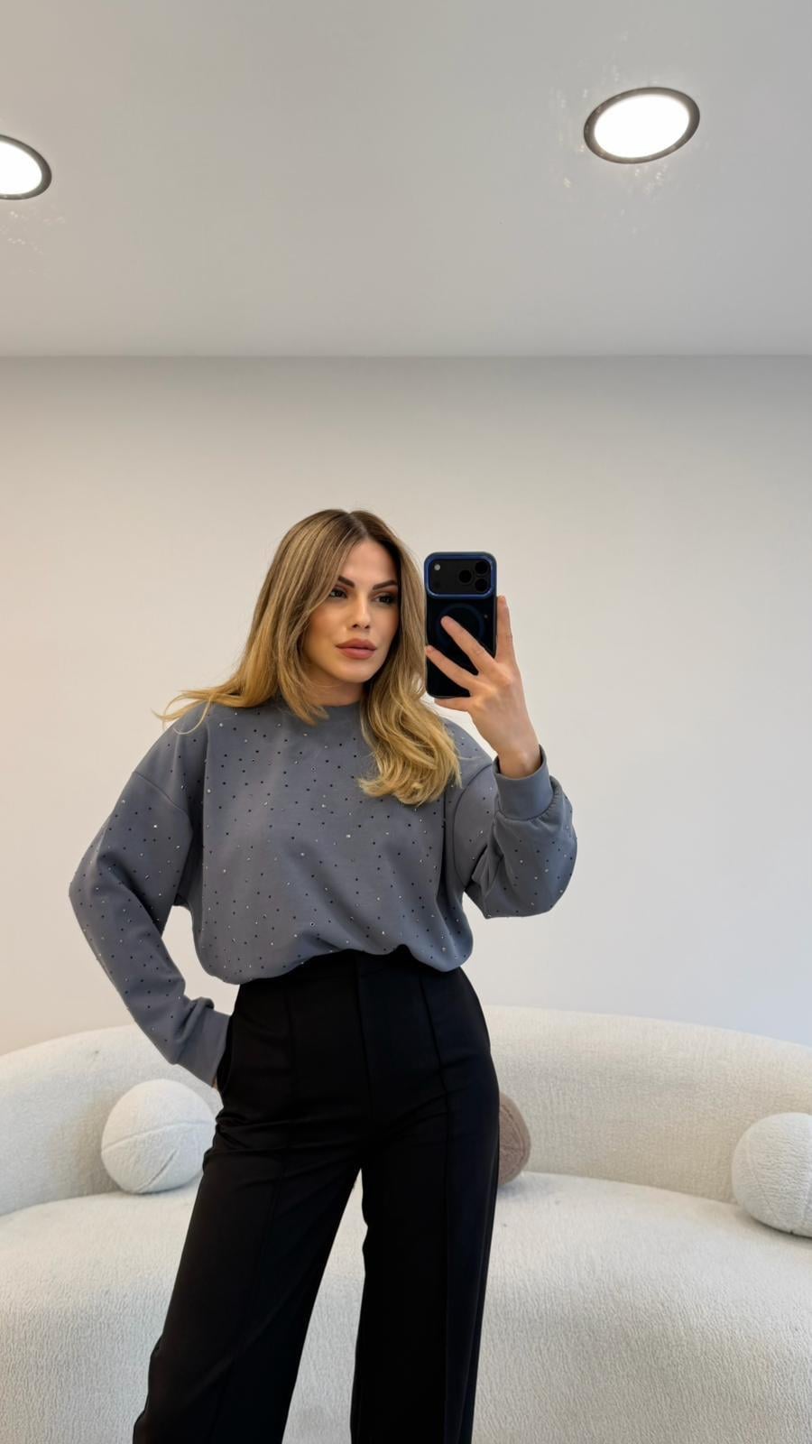 2 İPLİK FULL TAŞLI SWEAT GRİ
