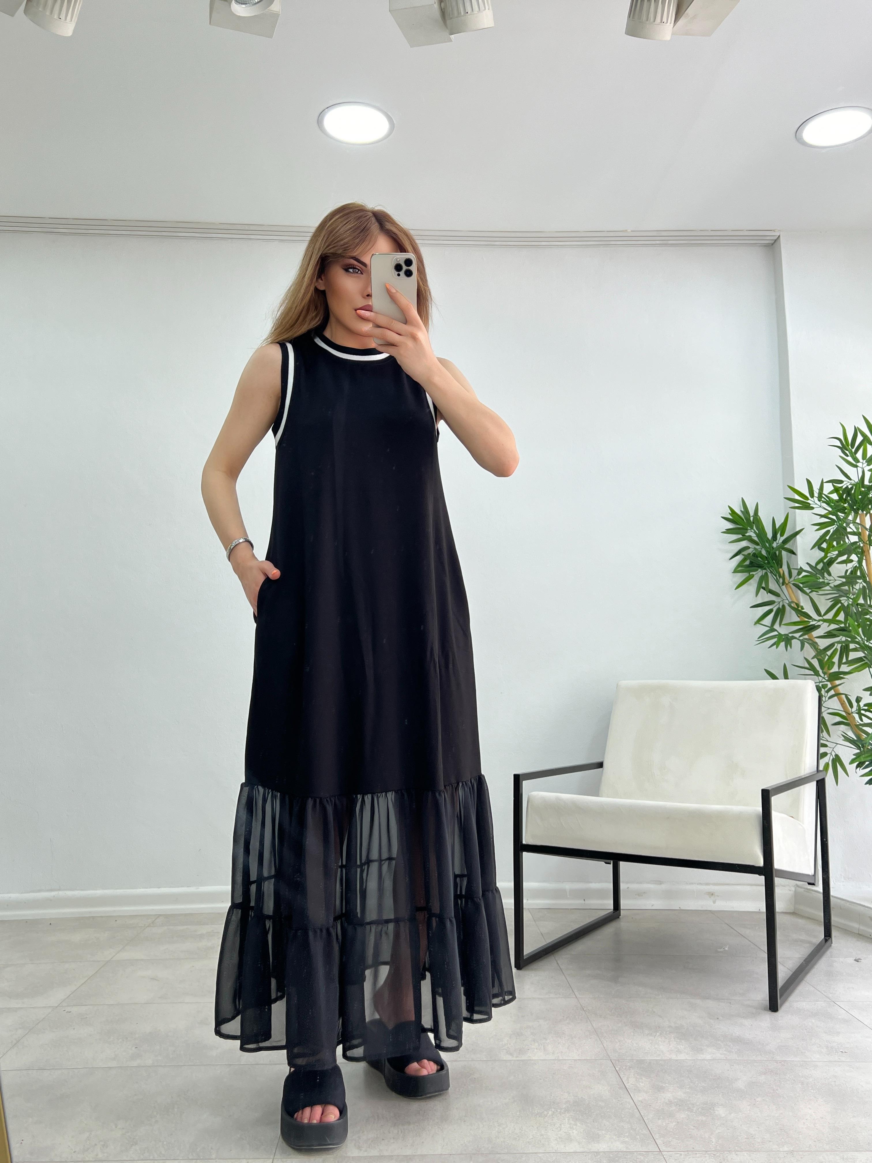 ALT TARAFI FIRFIRLI VİSCON ELBİSE 