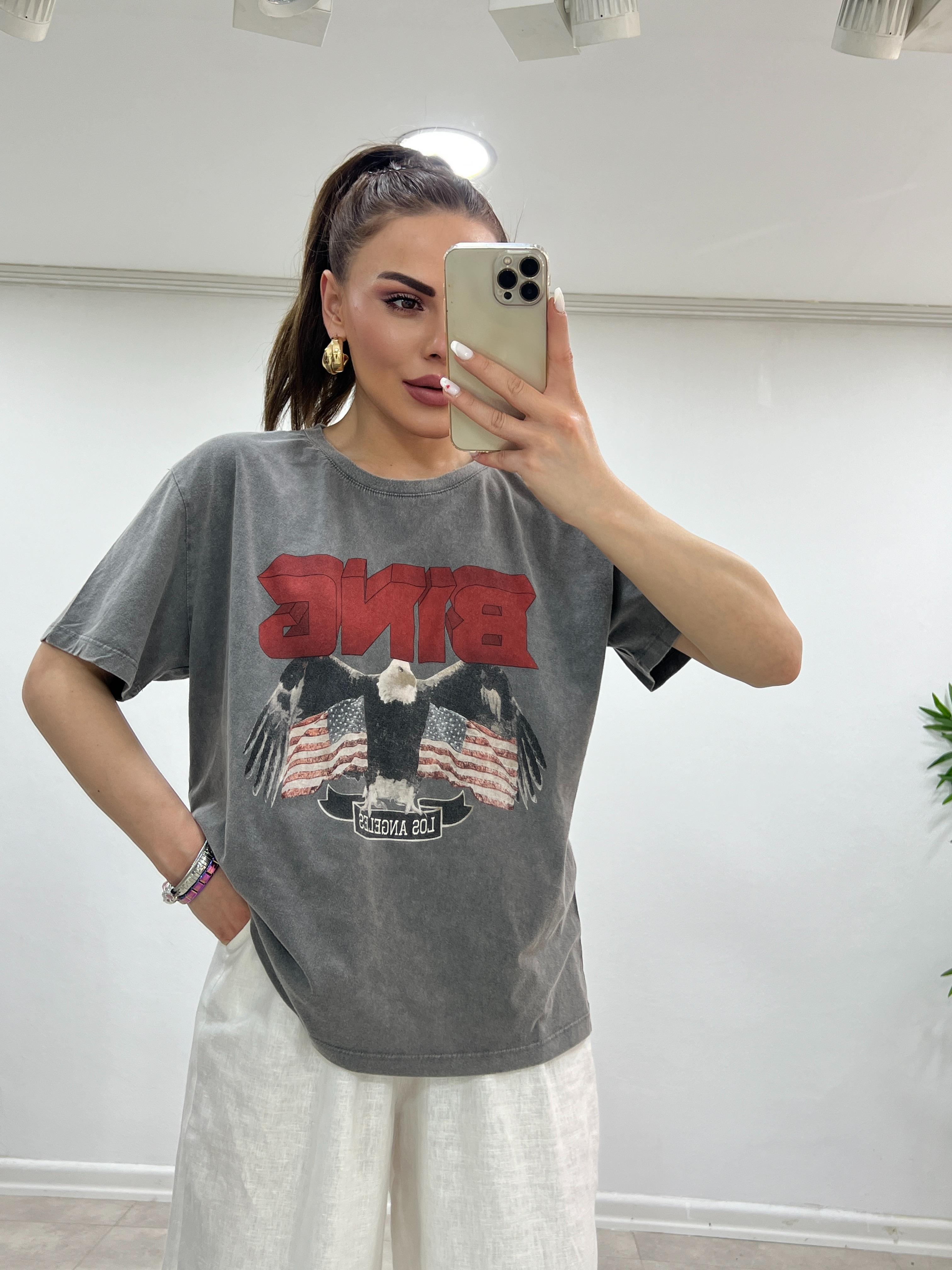 ANTRASİT ÖNÜ YAZILI TSHİRT 