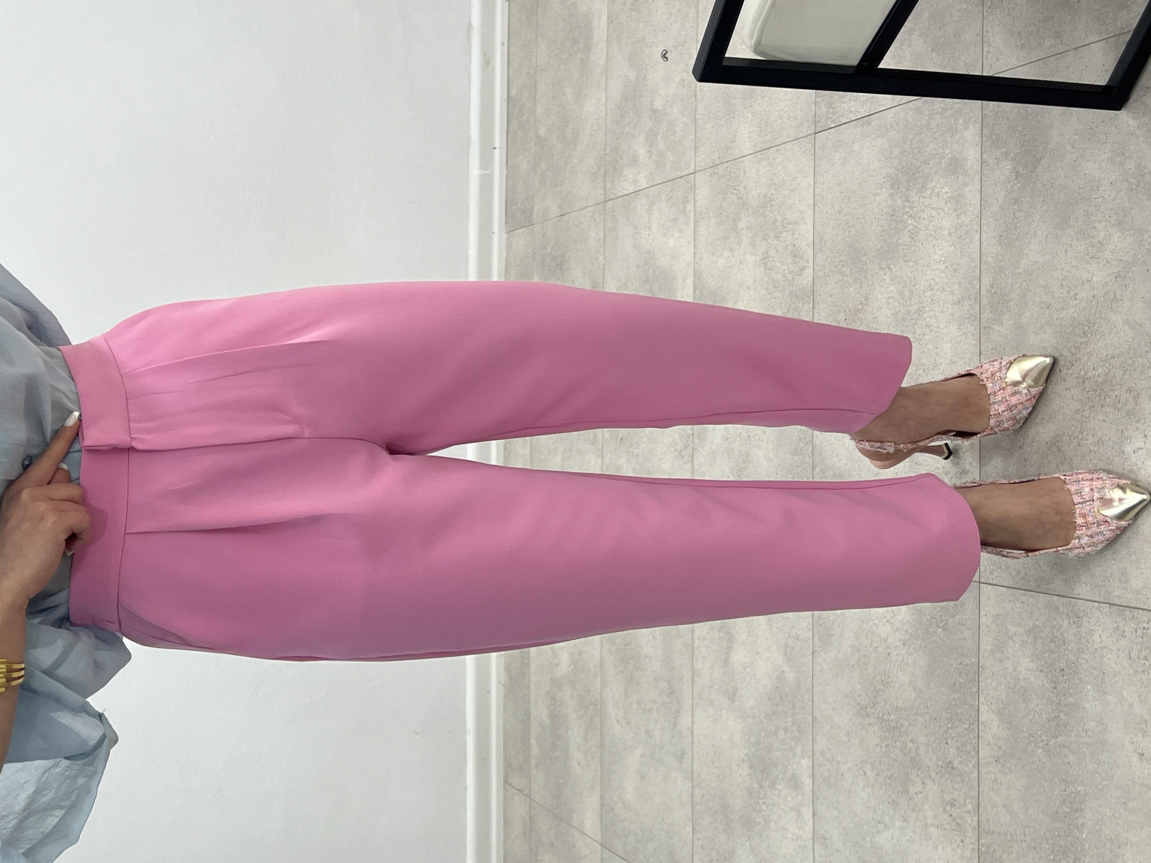 ARKA BELİ LASTİKLİ KUMAŞ PANTOLON TOZ PEMBE