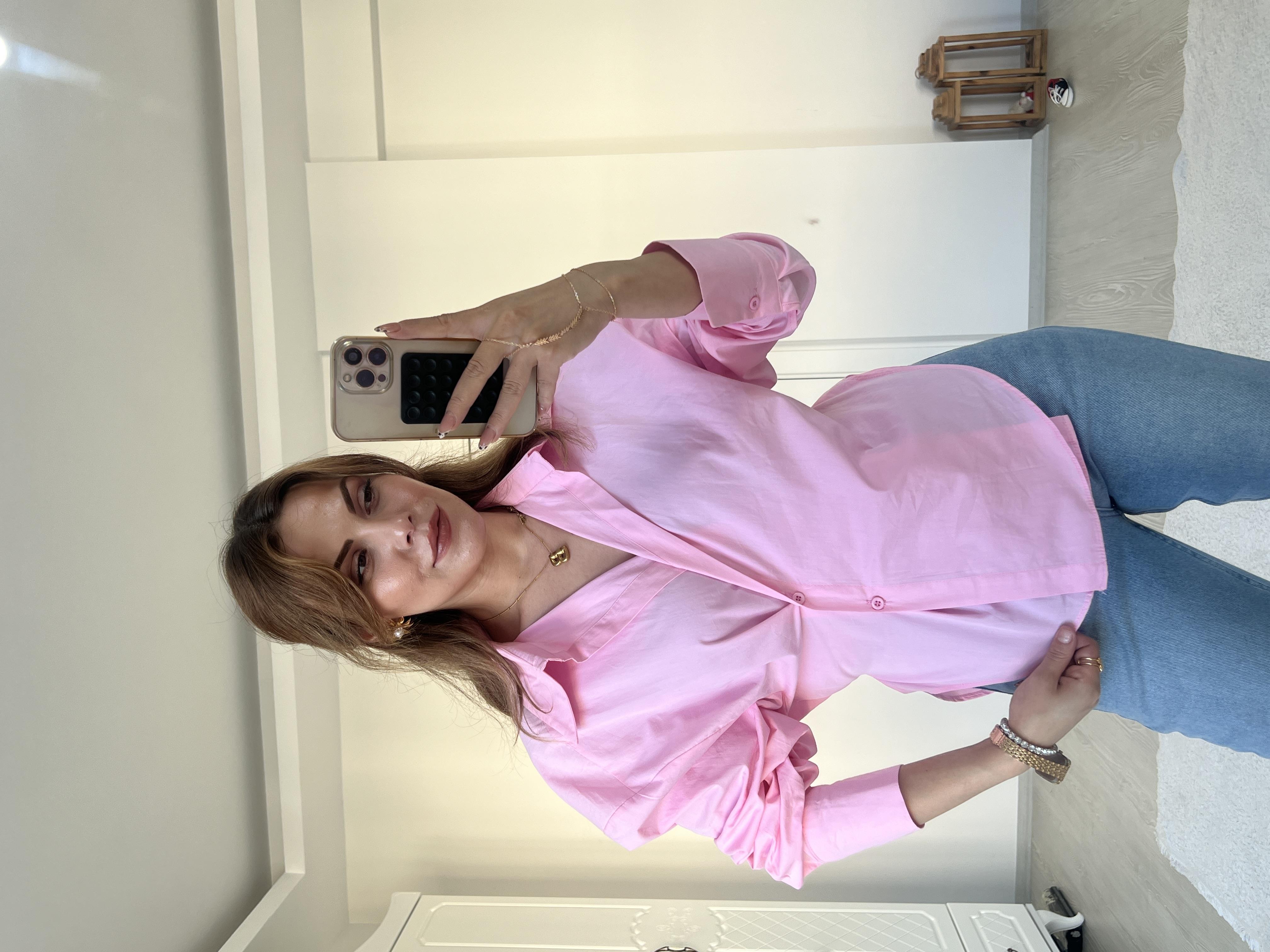 ARKADAN BAĞLAMALI TASARIM POPLİN GÖMLEK PEMBE