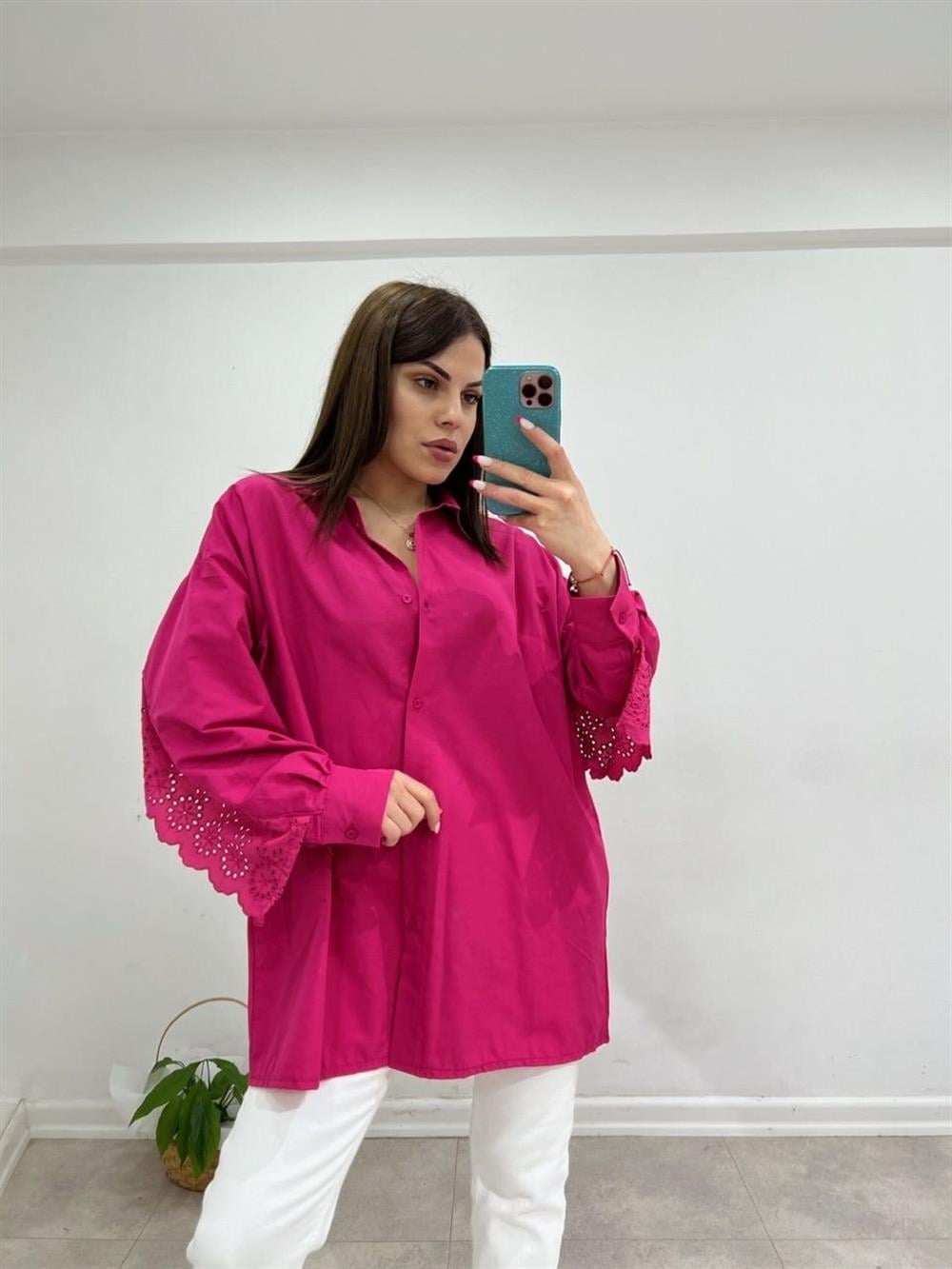 ARKASI FİSTOLU GÖMLEK PEMBE