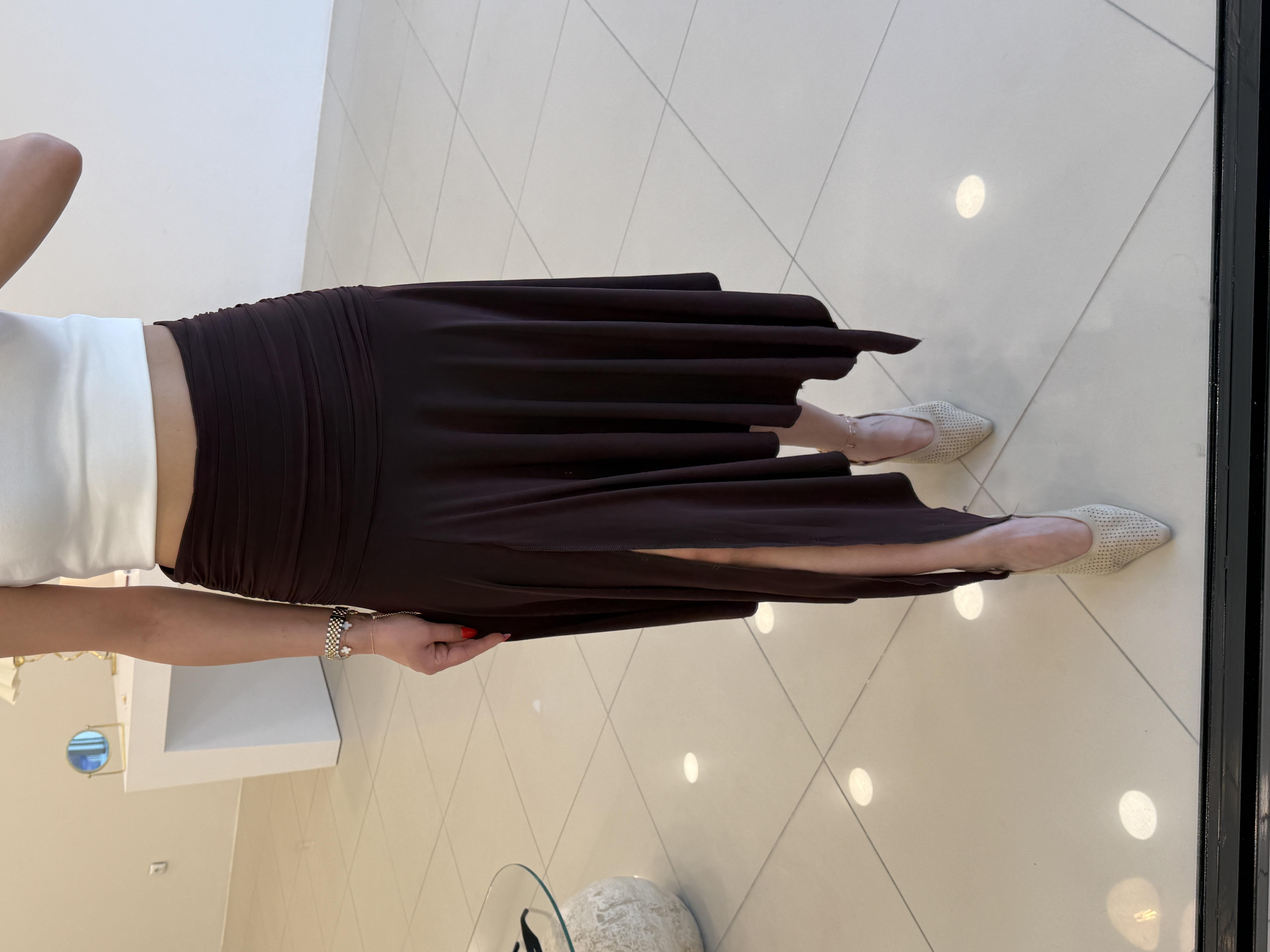 ASİMETRİK KESİM ETEK KAHVE