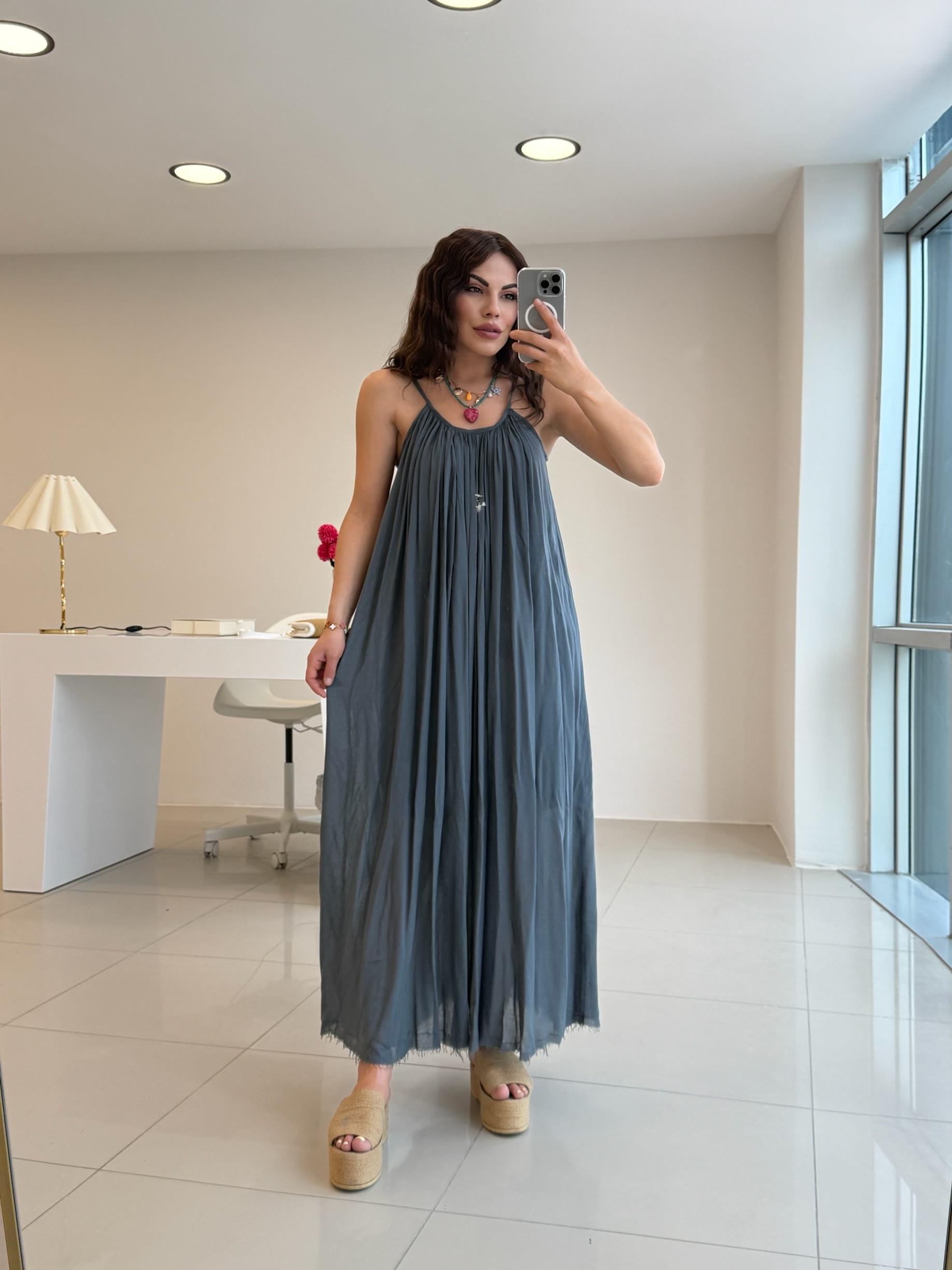 ASKILARI AYARLANABİLİR BOHEM ELBİSE GRİ