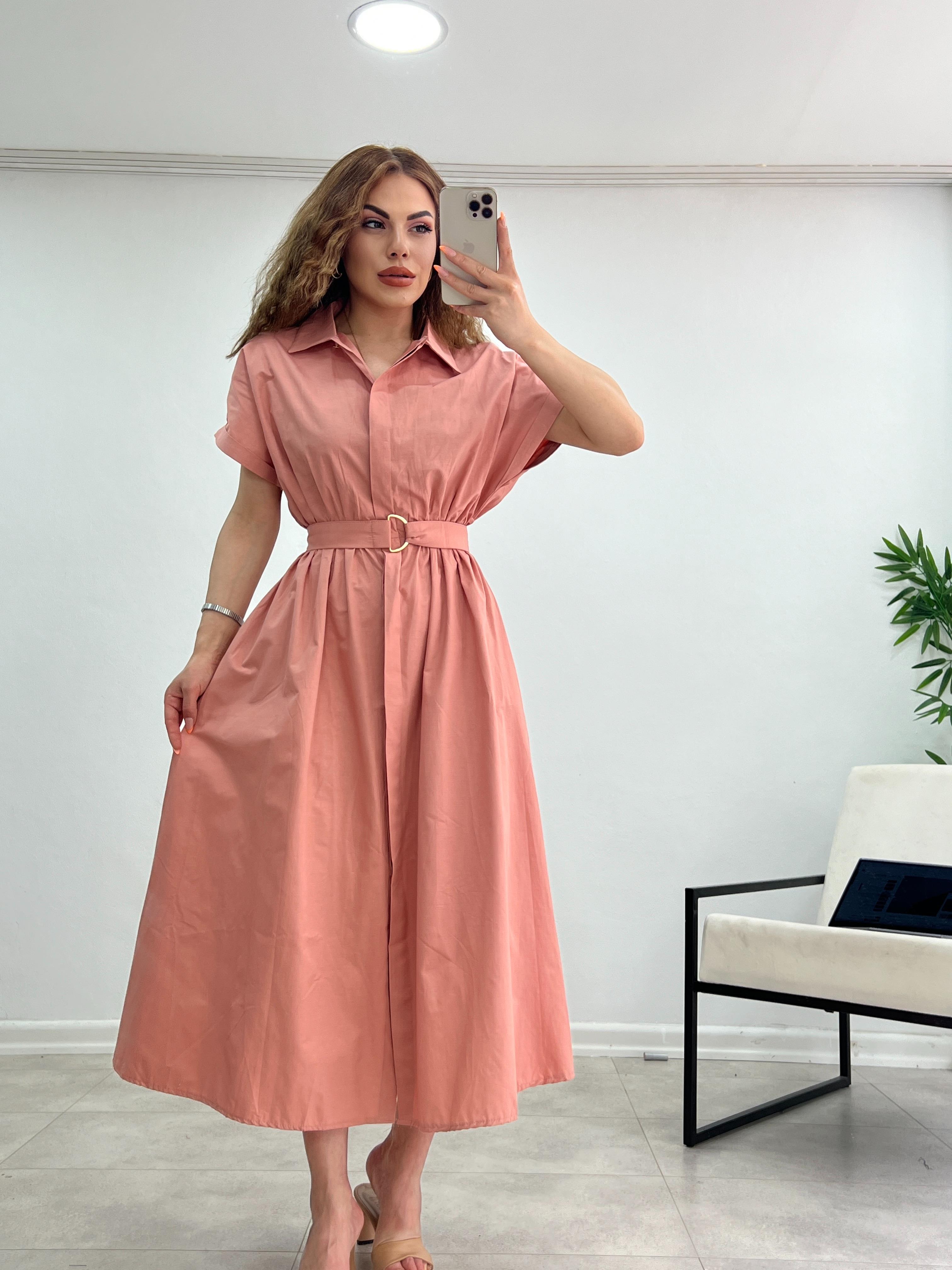 AYARLANABİLİR KEMERLİ MİDİ BOY ELBİSE ELMA PUDRA