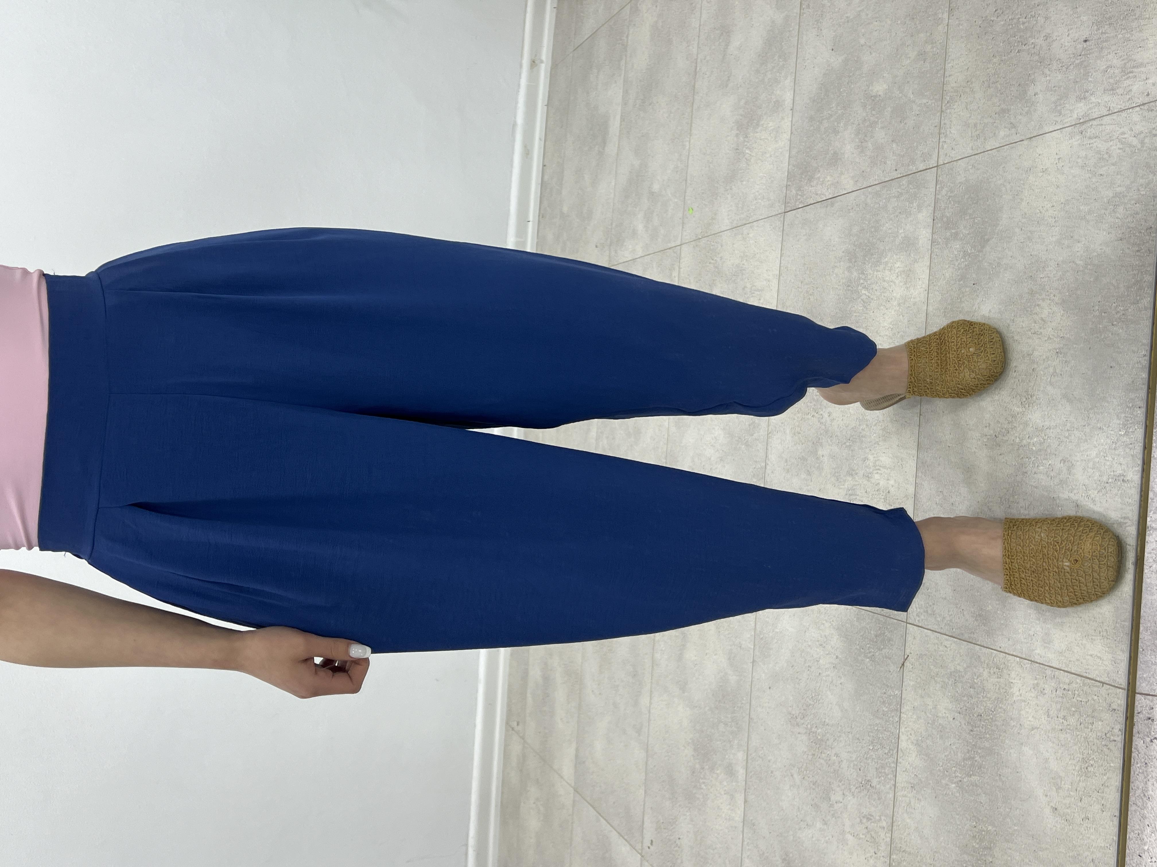 AYROBİN KETEN ŞALVAR PANTOLON İNDİGO MAVİ