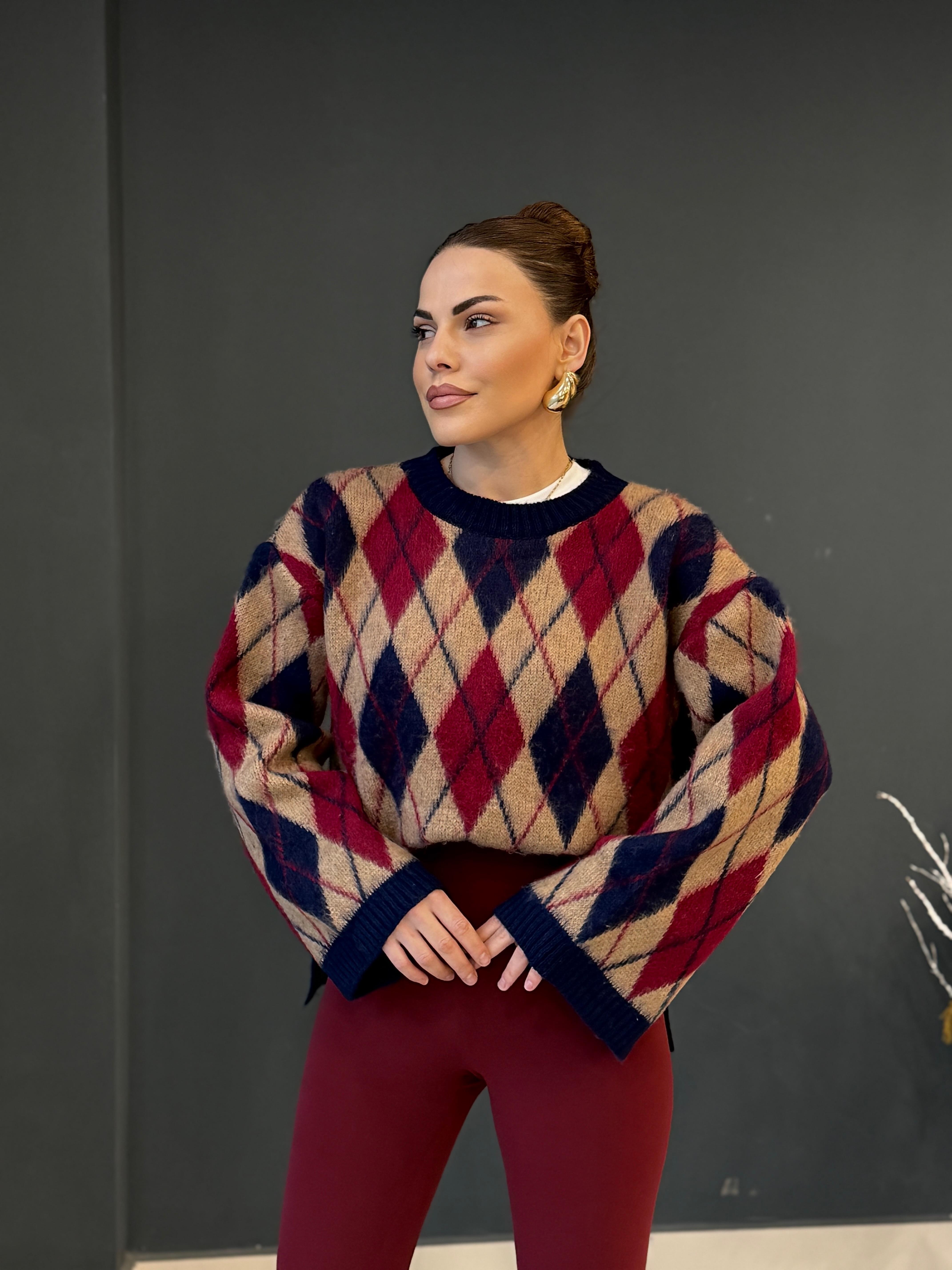 BAKLAVA DESEN KAZAK BORDO